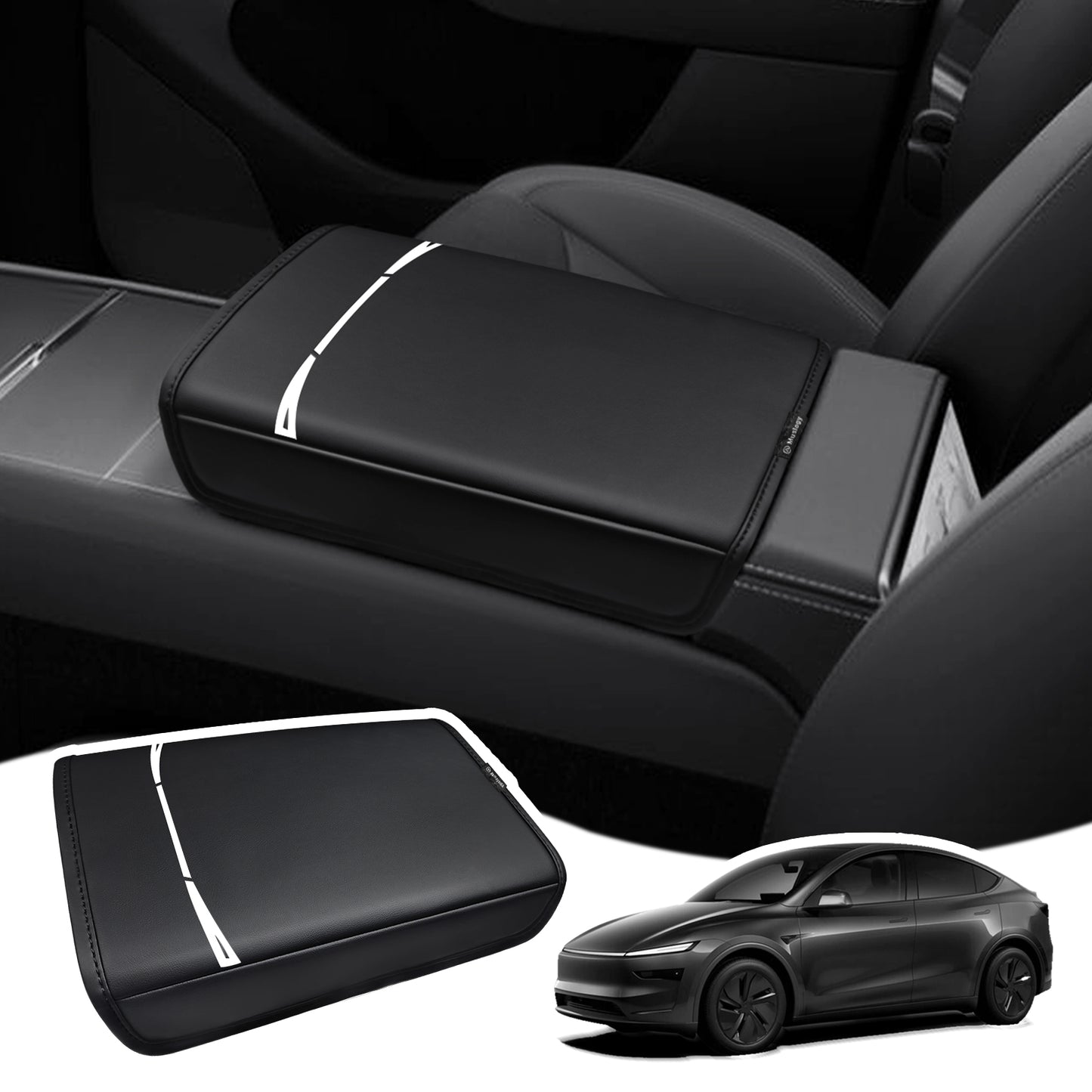 Muslogy Center Console Armrest Cover Compatible with Tesla Model Y Refresh 2026 Comfort Armrest Pad Arm Rest Cushion Vegan Leather Protector Regular Thick (25+ |Juniper|, Regular)