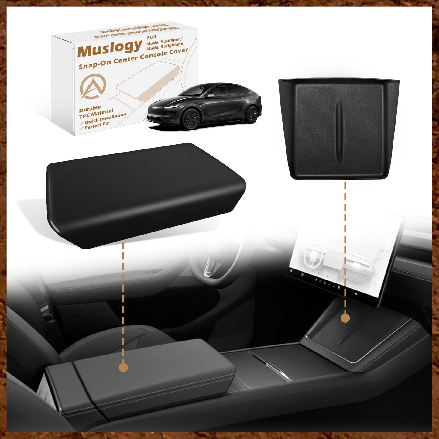 TPE Armrest Pad Cover+Silicone Charger Mat for New Model Y Juniper from Muslogy