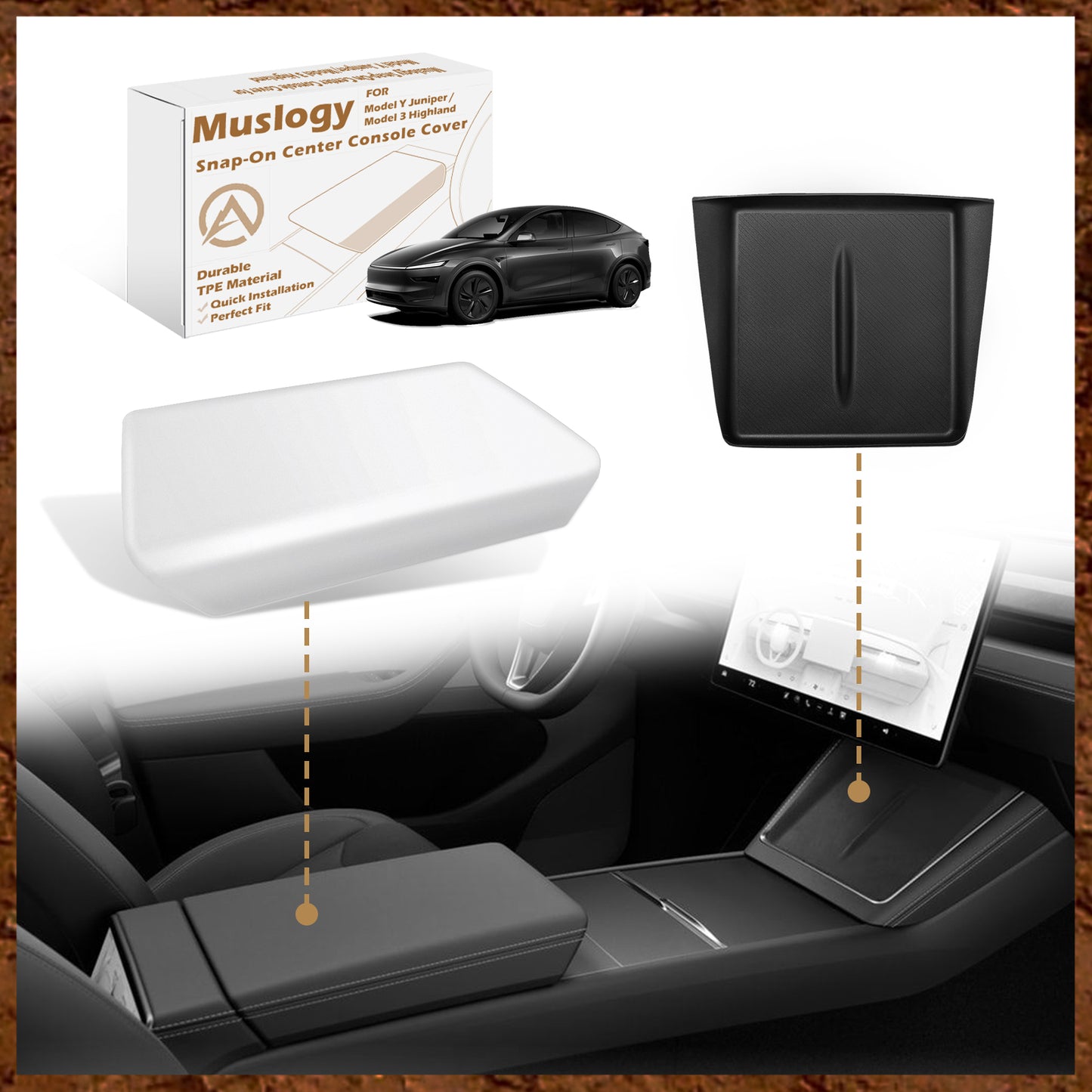 TPE Armrest Pad Cover+Silicone Charger Mat for New Model Y Juniper from Muslogy