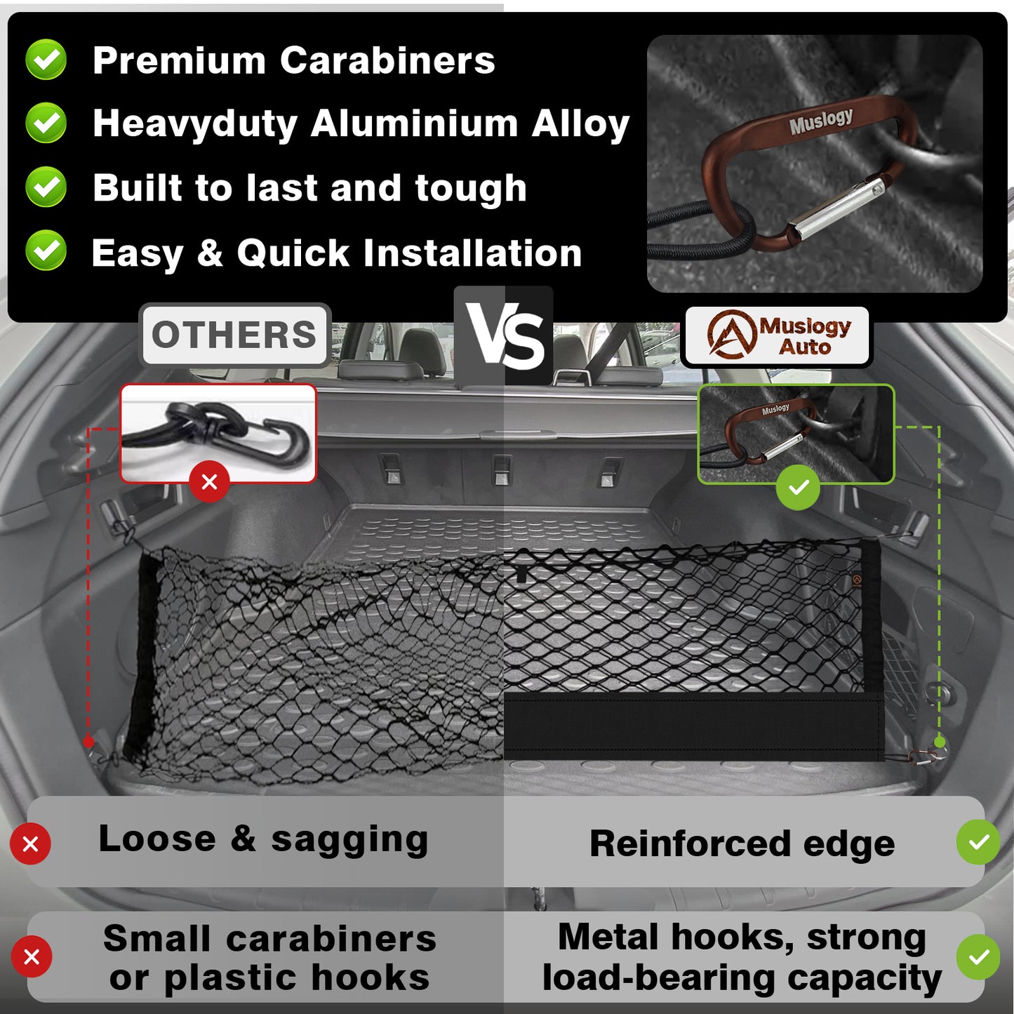 Muslogy Envelope Style Trunk Cargo Net Compatible with 2015-2024 2025 Outback Accessories Custom Fit Trunk Organizer Upgraded Storage Luggage Net with Metal Hooks