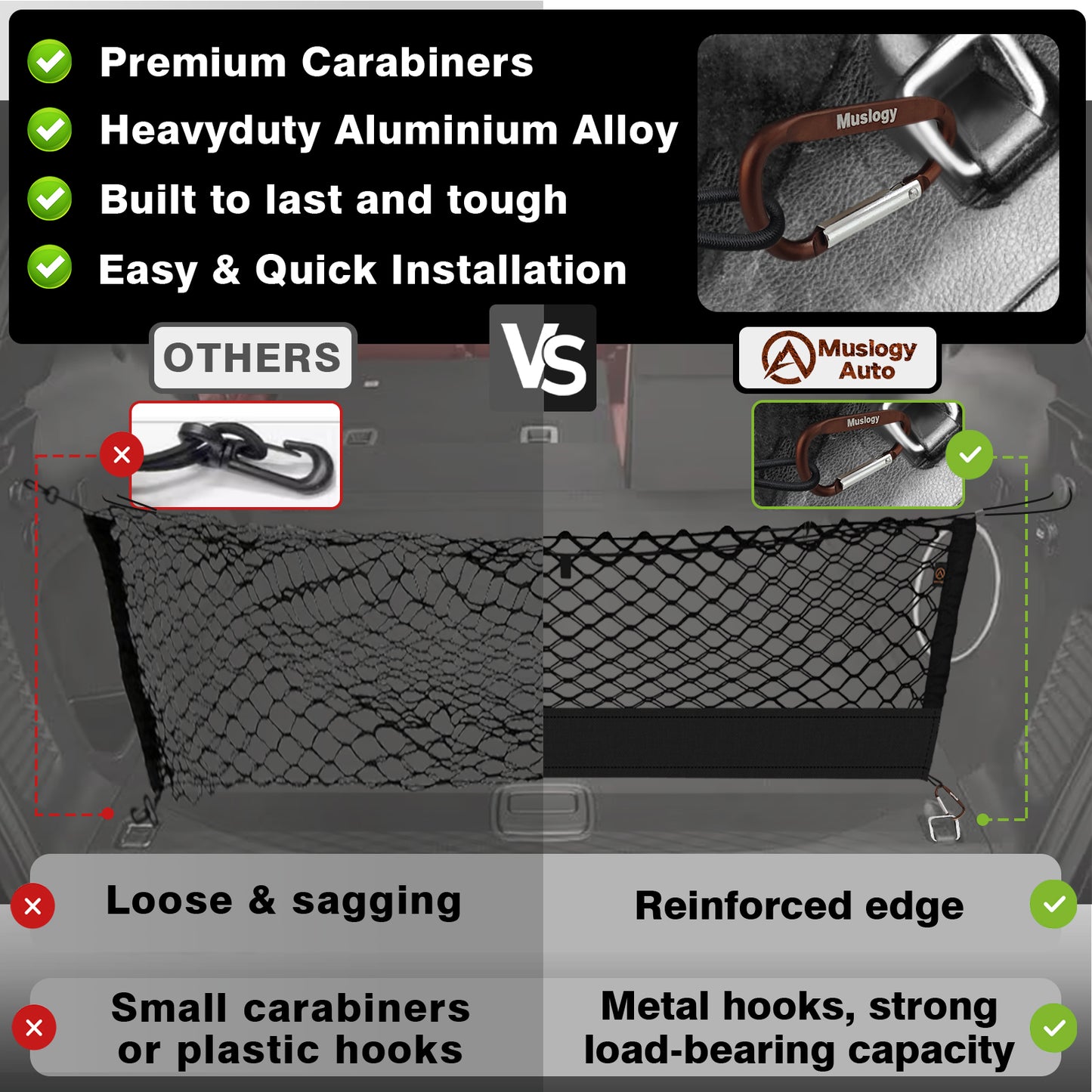 Muslogy Envelope Style Trunk Cargo Net Compatible with 2015-2021 Jeep Grand Cherokee Accessories Custom Fit Trunk Organizer Upgraded Mesh Storage Luggage Net with Metal Hooks (WK2 ONLY)