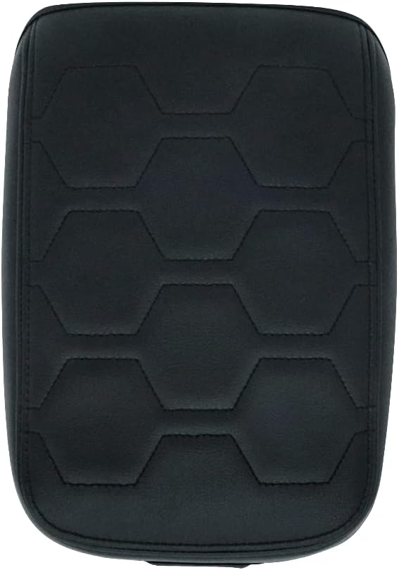 Muslogy for Frontier Center Console Pad Armrest Box Cover Vegan Leather Soft Accessories Armrest Lid Protector Compatible with Nissan Frontier 2022-2024 2025 (Regular Thick, V1 Black Stitching)