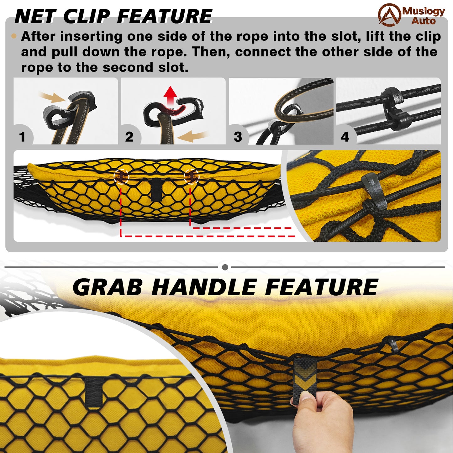Muslogy Envelope Style Trunk Cargo Net Compatible with 2015-2021 Jeep Grand Cherokee Accessories Custom Fit Trunk Organizer Upgraded Mesh Storage Luggage Net with Metal Hooks (WK2 ONLY)