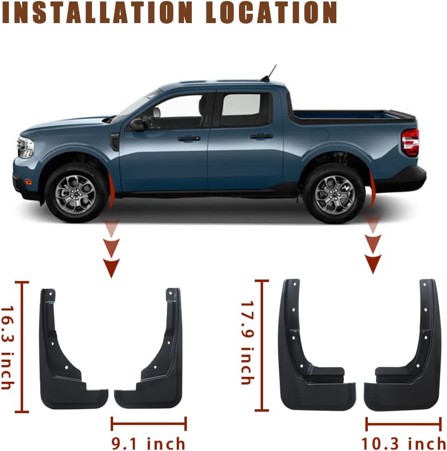 Muslogy Mud Flaps for 2022-2025 Maverick MudFlap Front&Rear Mud Guards 4PCS No Drilling Needed Exterior Accessories Splash Guard Compatible with Ford Maverick 22-25(Not for 2025 Maverick Lobo Edition)