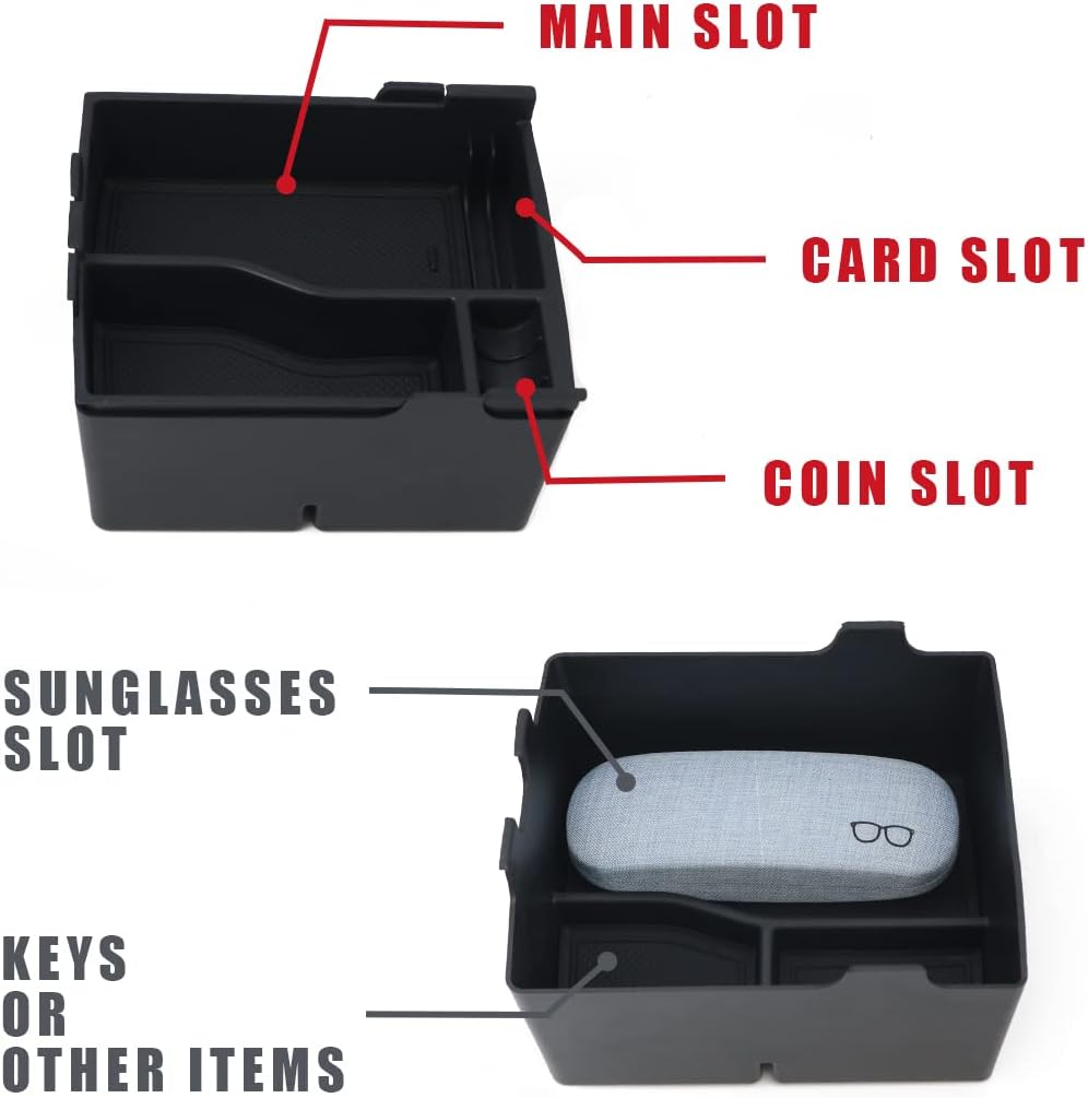 Muslogy for Maverick Center Console Organizer Tray 2 Layers Armrest Storage Box Secondary Insert Tray ABS Material Pickup Interior Accessories Compatible with Ford Maverick 2022 2023 2024 (Black)