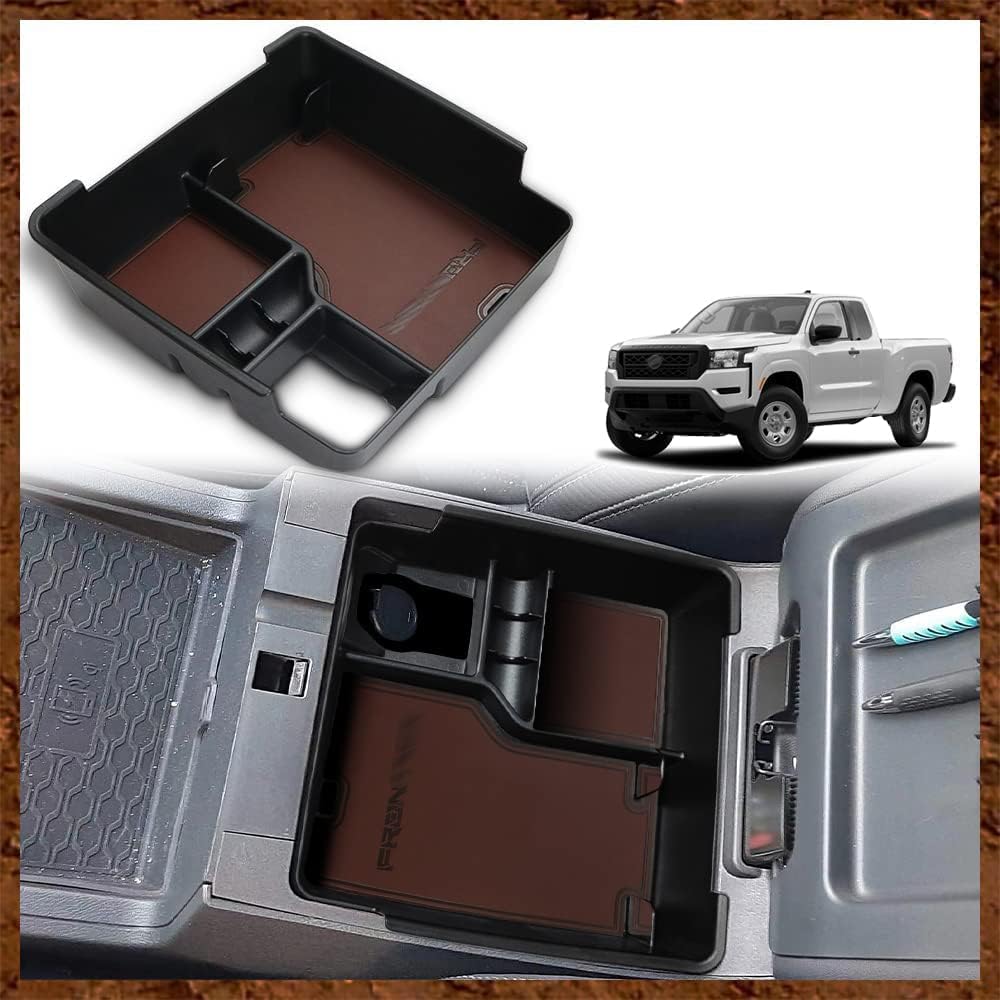 Muslogy Center Console Organizer Insert Tray Storage Box Accessories Armrest Organizer Compatible with Frontier 2022 2023 2024 2025(Black Leather)
