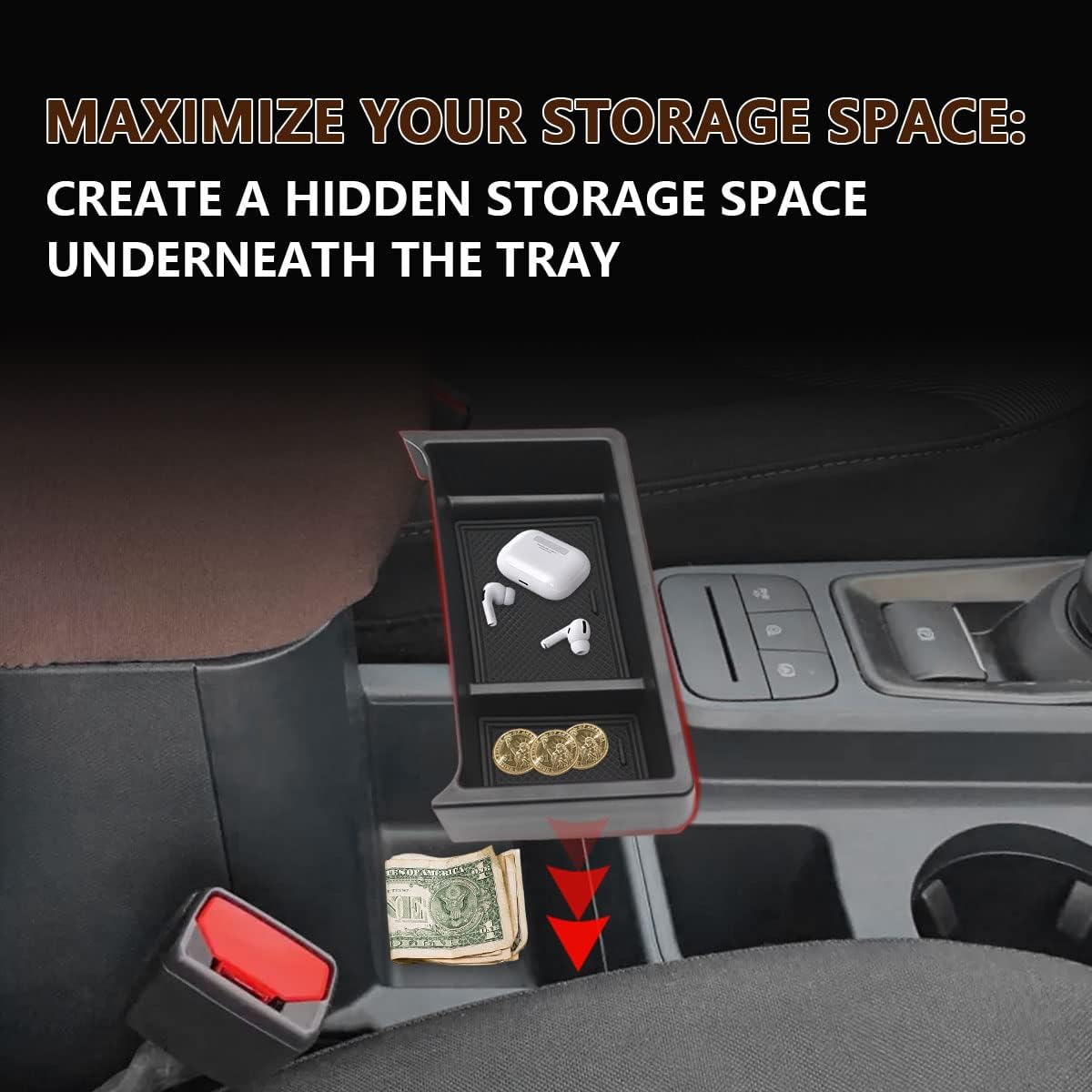 Muslogy for Maverick 2023 2022 Center Console Organizer Gear Shift Storage Box ABS Material Insert Tray Compatible with Ford Maverick 2022 2023 2024 Accessories (Black)