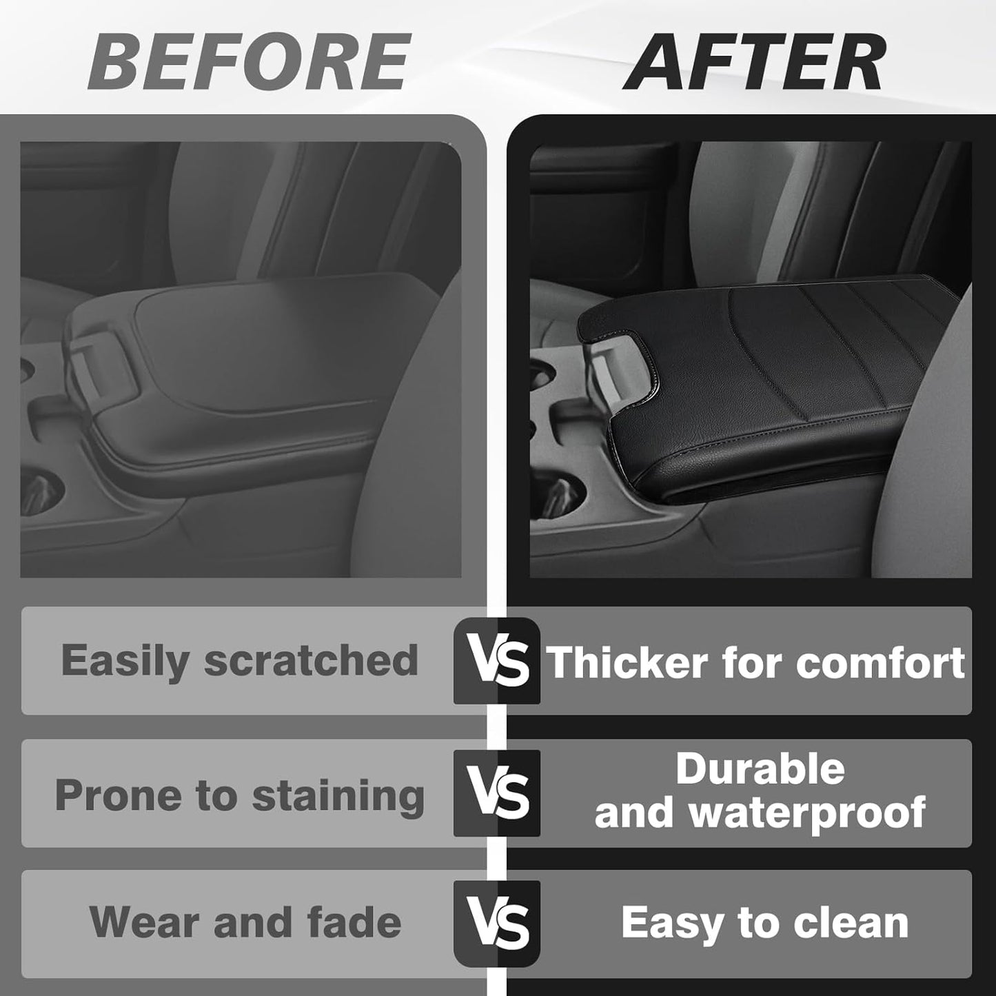 Muslogy Center Console Armrest Cover Compatible with Dodge Ram 1500 2013-2018 & 2013-2025 Ram 2500/3500 Comfort Armrest Pad Arm Rest Cushion Vegan Leather Protector Regular Thick(Jump Seat ONLY)