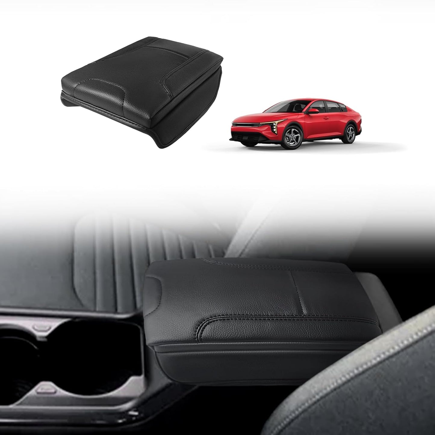 Muslogy Center Console Armrest Cover Compatible with Kia K4 2025 Comfort Armrest Pad Arm Rest Cushion Vegan Leather Protector Regular Thick