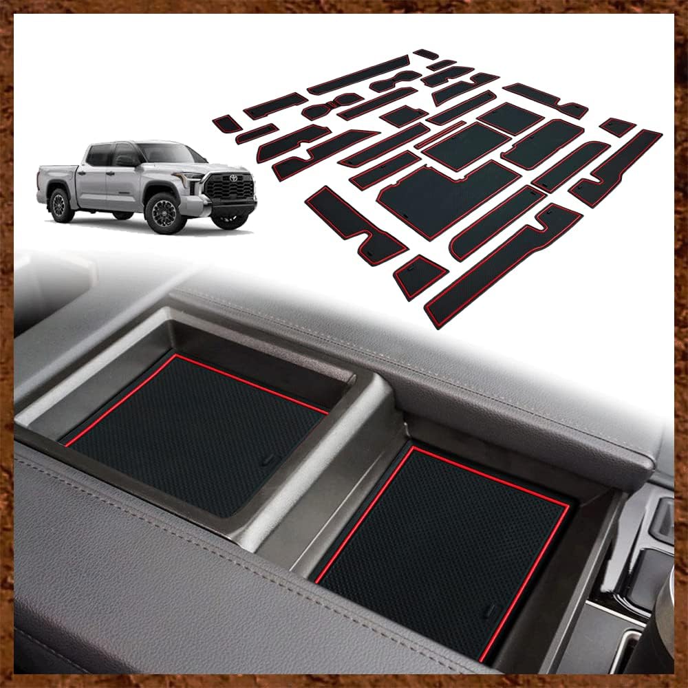 Muslogy fits Tundra Accessories 2022 2023 2024 Premium Custom Interior Non-Slip Anti Dust Cup Holder Inserts 30 Pcs Set Center Console Liner Door Pocket Liners Compatible with Tundra 2022-2025 (Black)