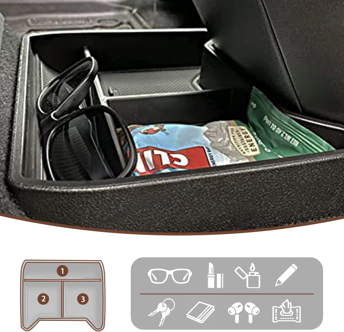 Muslogy for 2022 VW ID.4 Storage Box Organizer Center Console Tray Interior Accessories Compatible with Volkswagen ID 4 ID4 2021-2022 (2021-2022 Lower Center Console Tray)