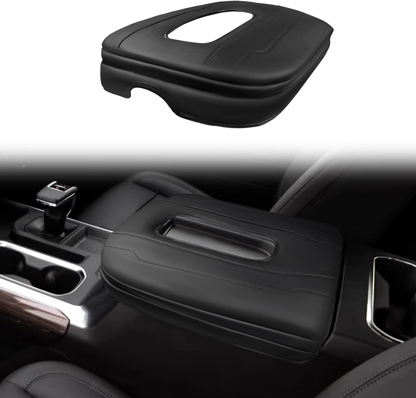 Muslogy Center Console Armrest Cover Compatible with Chevy Silverado & GMC Sierra 1500 2500 3500 2014-2018 Comfort Armrest Pad Arm Rest Cushion Vegan Leather Protector Regular Thick(Bucket Seat ONLY)