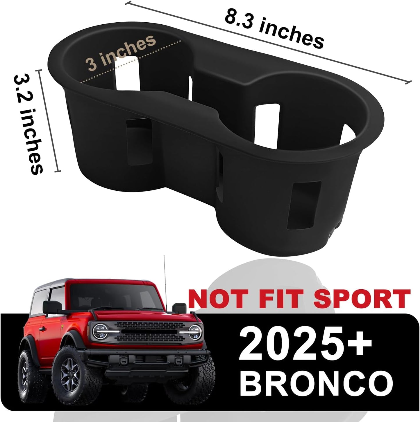 Muslogy Center Console Cup Holder Inserts Compatible with 2025 Ford Bronco Accessories Middle Console Armrest Front Drink Stopper Non-Slip Silicone Rubber Organizer Drink Cup Holder Organizer