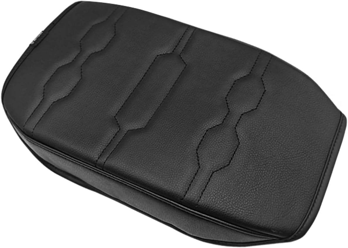 Muslogy Center Console Armrest Cover Compatible with Ford Ranger 2024 2025 Accessories Comfort Armrest Pad Cushion Box Lid Cover Vegan Leather Protector Regular Thick(Black/Black Stitching)
