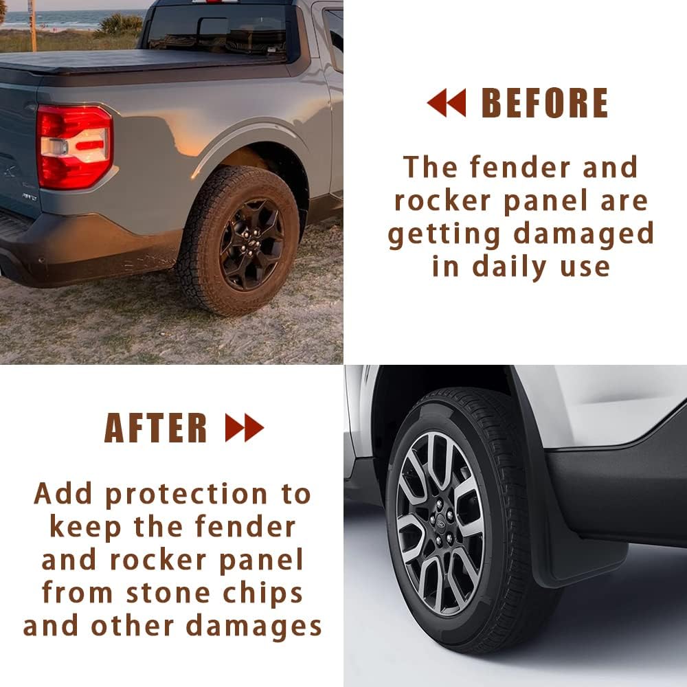 Muslogy Mud Flaps for 2022-2025 Maverick MudFlap Front&Rear Mud Guards 4PCS No Drilling Needed Exterior Accessories Splash Guard Compatible with Ford Maverick 22-25(Not for 2025 Maverick Lobo Edition)