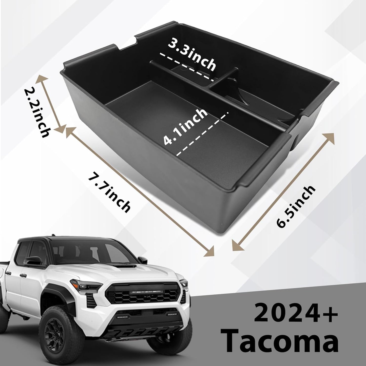Muslogy Center Console Organizer Compatible with Toyota Tacoma 2024 2025 Accessories Middle Console Storage Box ABS Material with Anti-Slip Mats Interior Insert Tray (Black)