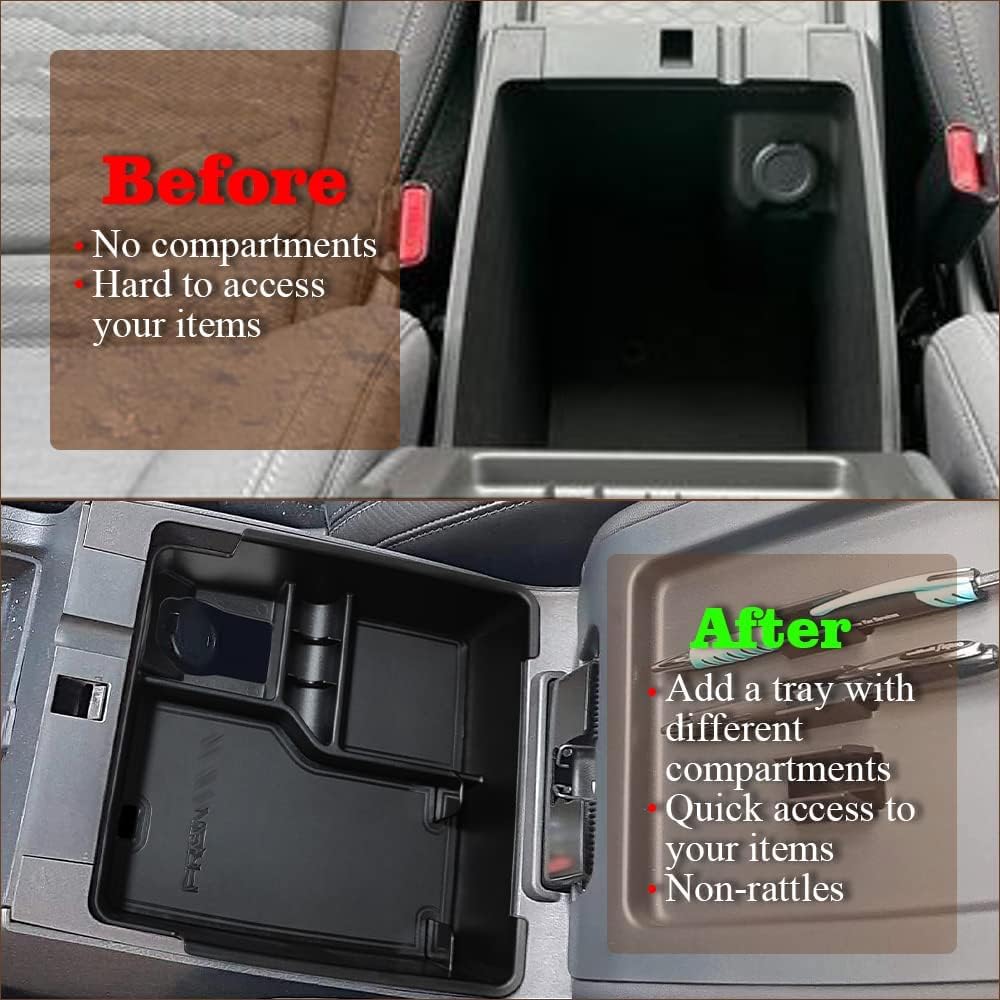 Muslogy Center Console Organizer Insert Tray Storage Box Accessories Armrest Organizer Compatible with Frontier 2022 2023 2024 2025(Black Leather)