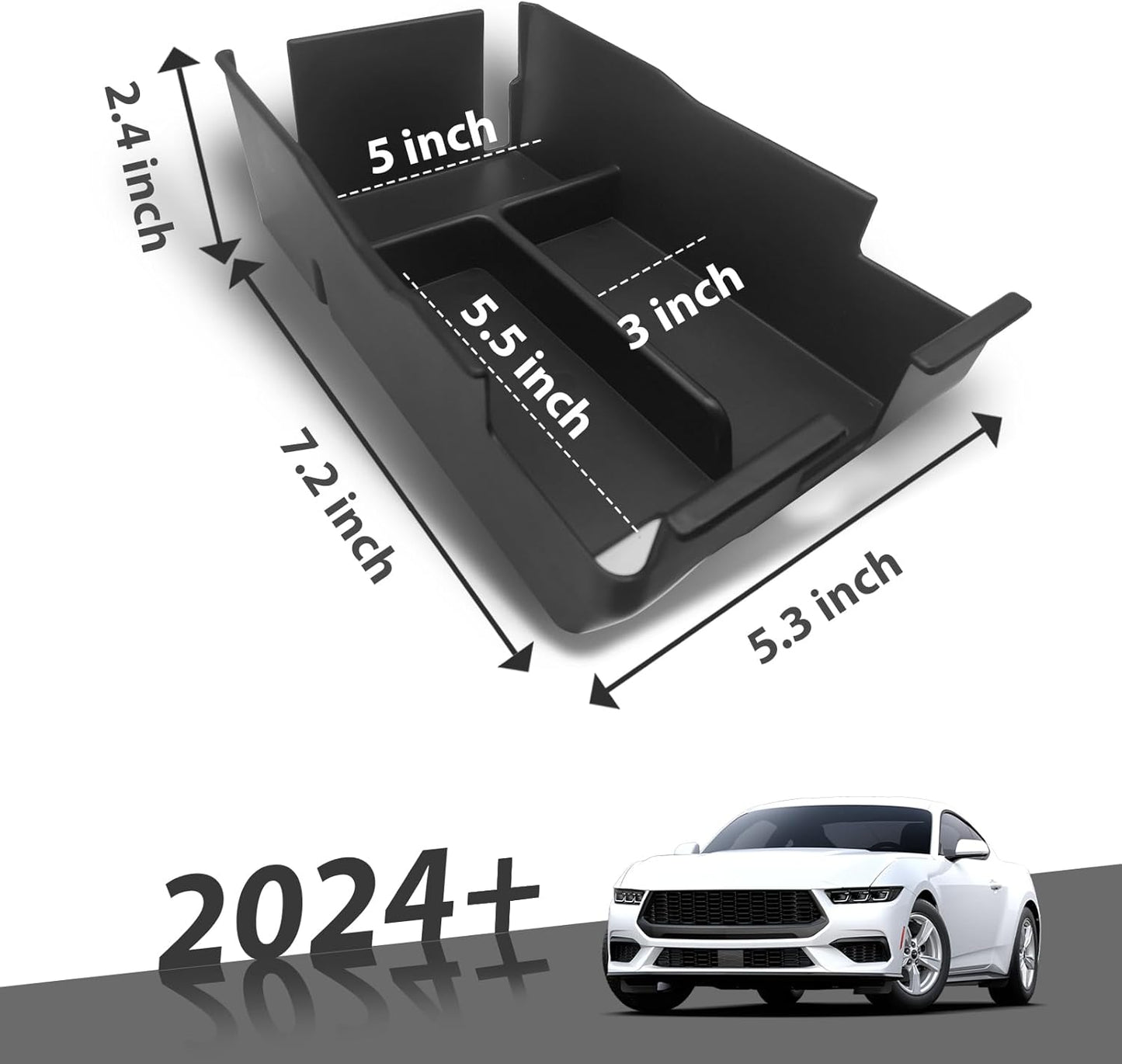 Muslogy Center Console Organizer Compatible with Ford Mustang 2024 2025 Middle Console Storage Box Divider Insert Tray Interior Accessories (Black)