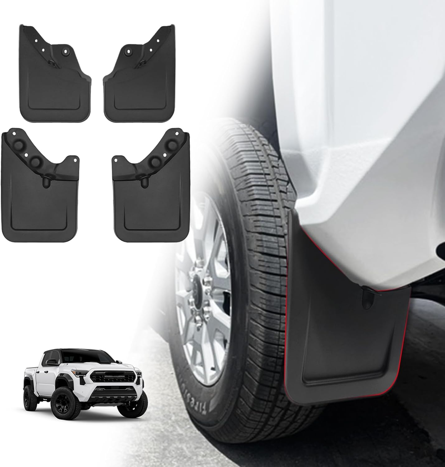 Muslogy Mud Flaps Splash Guards Compatible with Toyota Tacoma 2024 2025 Accessories Front and Rear Mud Guards 4PCS No Drilling Heavy Duty Fender Mudguards Kit with Hardware Accessories