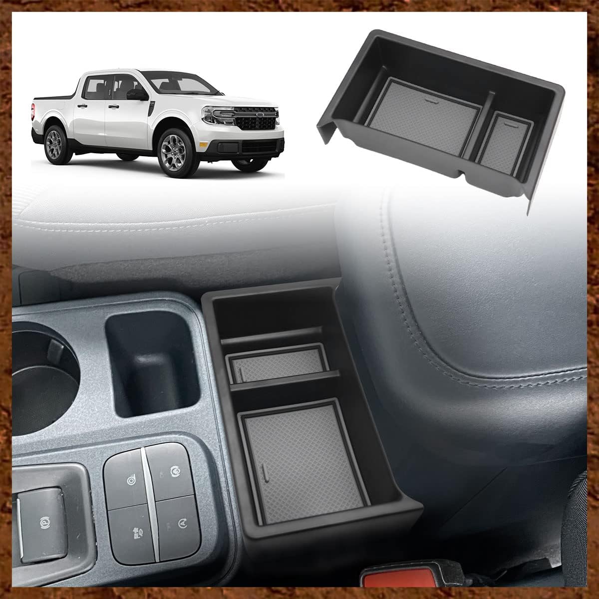 Muslogy for Maverick 2023 2022 Center Console Organizer Gear Shift Storage Box ABS Material Insert Tray Compatible with Ford Maverick 2022 2023 2024 Accessories (Black)