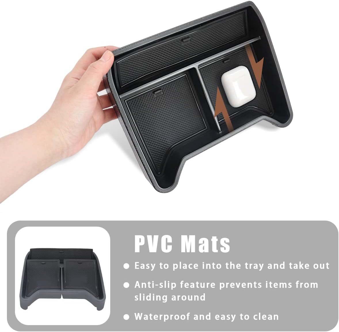 Muslogy for 2022 VW ID.4 Storage Box Organizer Center Console Tray Interior Accessories Compatible with Volkswagen ID 4 ID4 2021-2022 (2021-2022 Lower Center Console Tray)