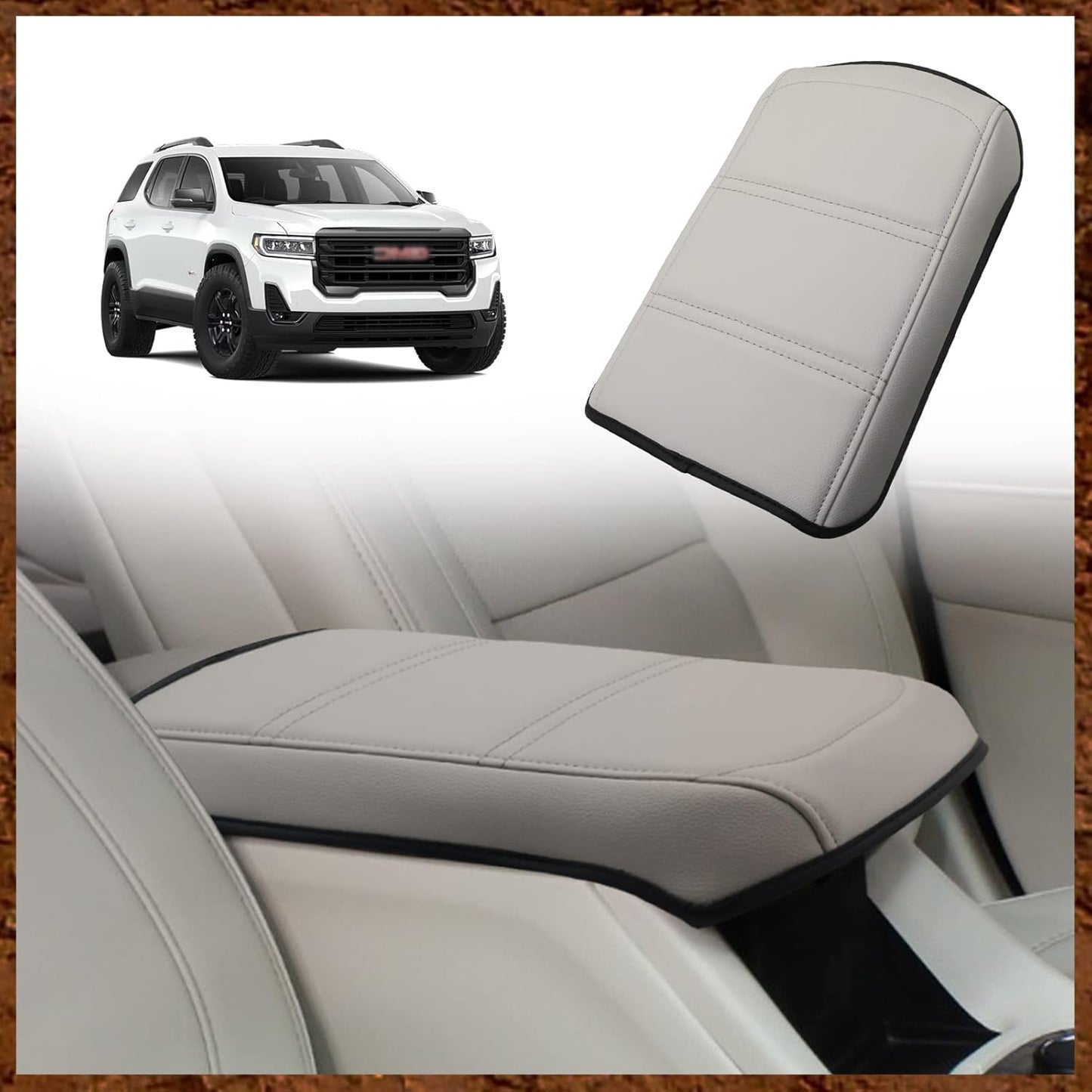 Muslogy Armrest Cover Center Console Cover Compatible with 2024 2025 GMC Acadia & Chevrolet Chevy Traverse Accessories Vegan Leather Arm Rest Middle Console Protector (Black/Red Stitching)