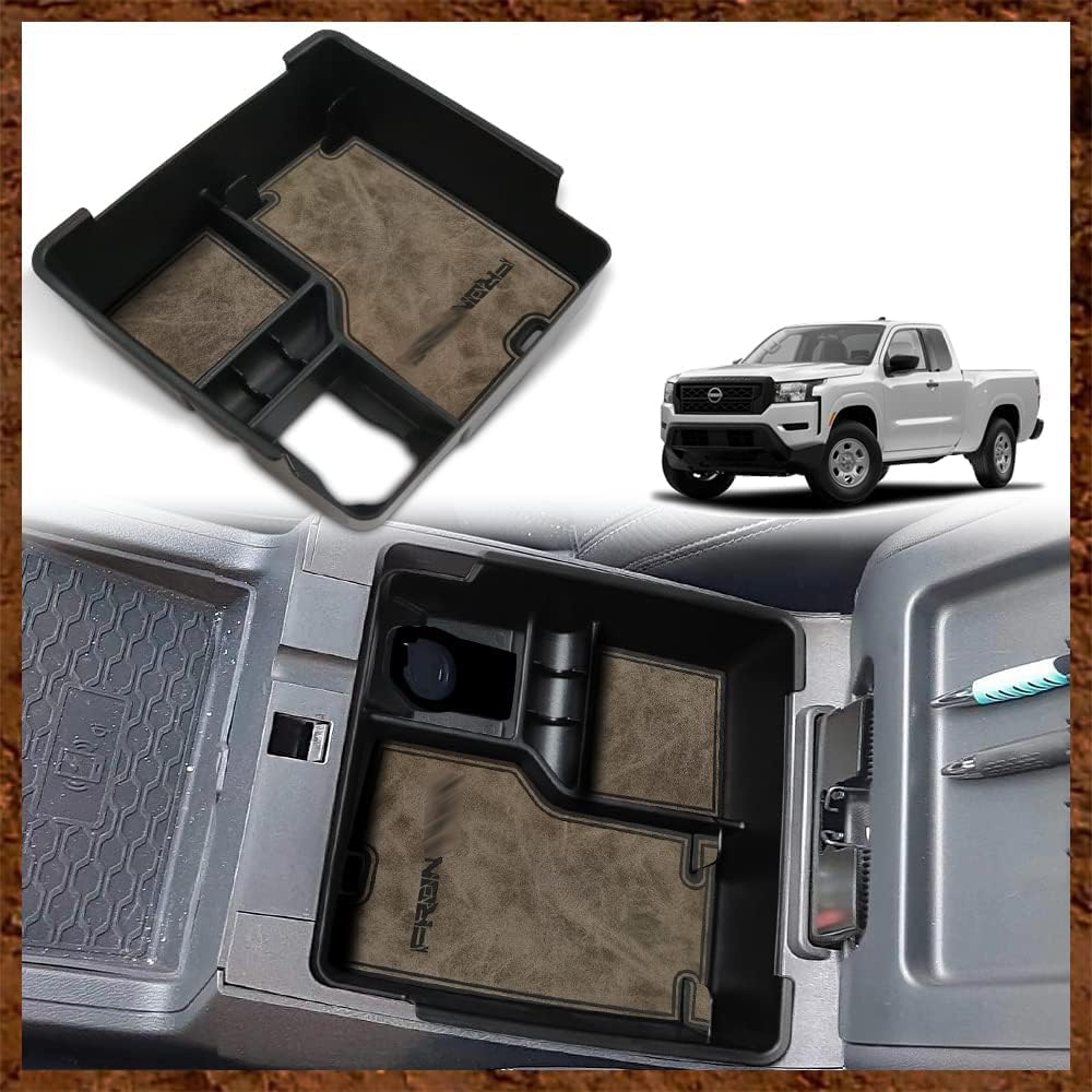 Muslogy Center Console Organizer Insert Tray Storage Box Accessories Armrest Organizer Compatible with Frontier 2022 2023 2024 2025(Black Leather)