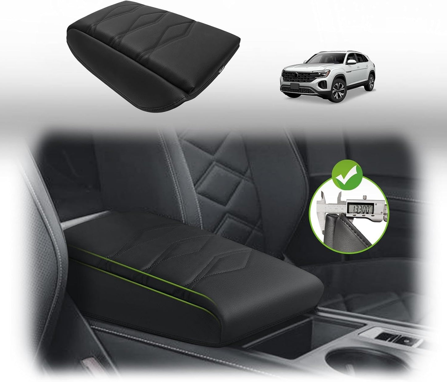 Muslogy for 2024 2025 Atlas & Cross Sport Center Console Pad Armrest Cover Protector Vegan Leather Extra Soft Armrest Box Lid Pad Compatible with Volkswagen Atlas/Cross Sport Accessories (V1_Black)