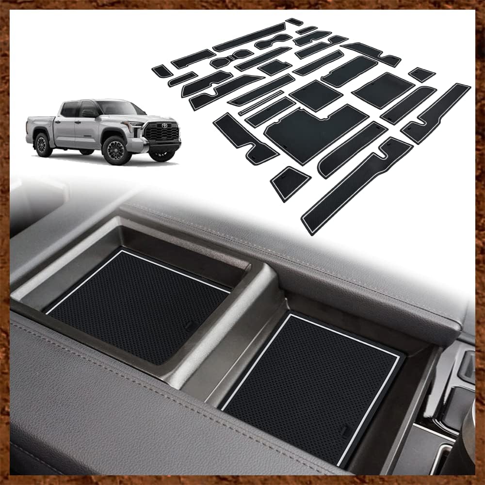 Muslogy fits Tundra Accessories 2022 2023 2024 Premium Custom Interior Non-Slip Anti Dust Cup Holder Inserts 30 Pcs Set Center Console Liner Door Pocket Liners Compatible with Tundra 2022-2025 (Black)