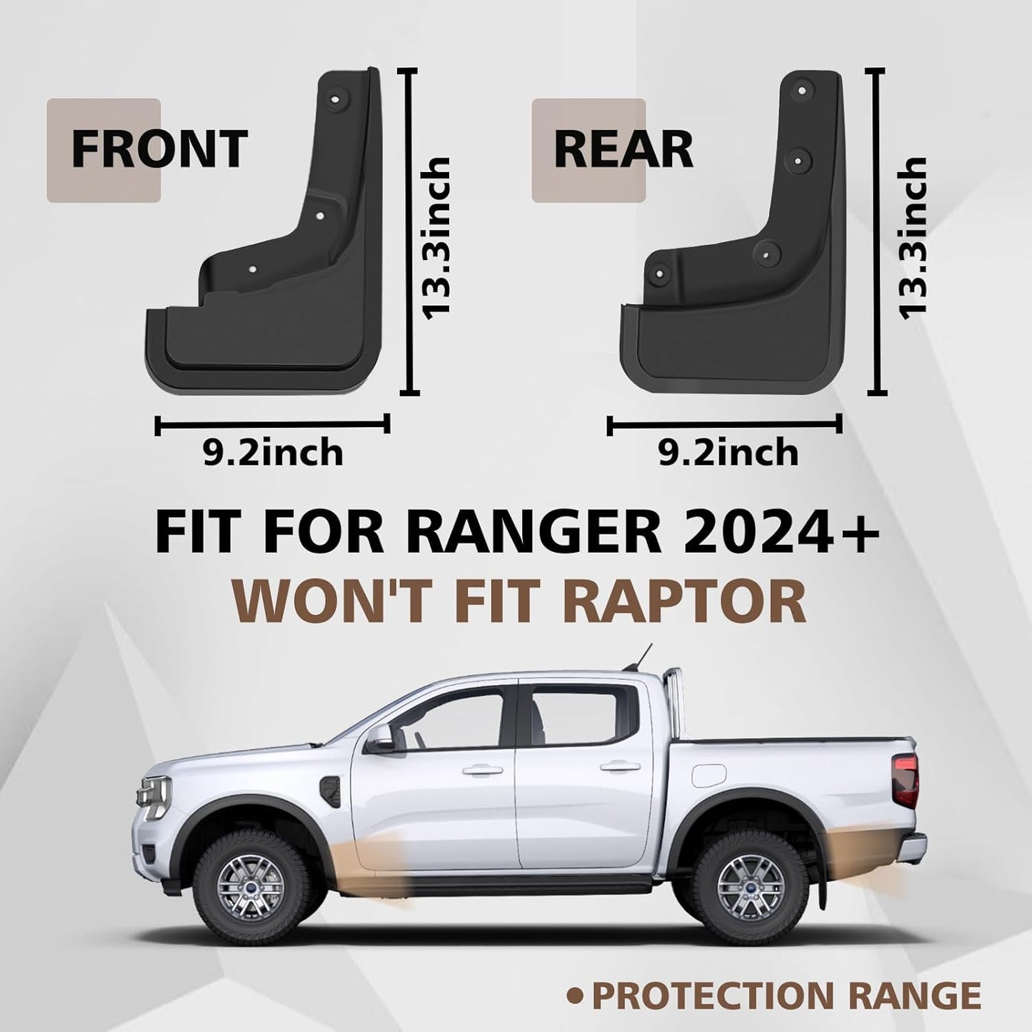 Muslogy Mud Flaps Splash Guards Compatible with Ford Ranger 2024 2025 Accessories Auto Parts Heavy Duty Fender Front & Rear Mudguard 4PCS Fit Ranger XL, XLT, Lariat (Won't Fit Raptor)