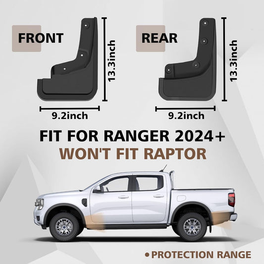 Muslogy Mud Flaps Splash Guards Compatible with Ford Ranger 2024 2025 Accessories Auto Parts Heavy Duty Fender Front & Rear Mudguard 4PCS Fit Ranger XL, XLT, Lariat (Won't Fit Raptor)