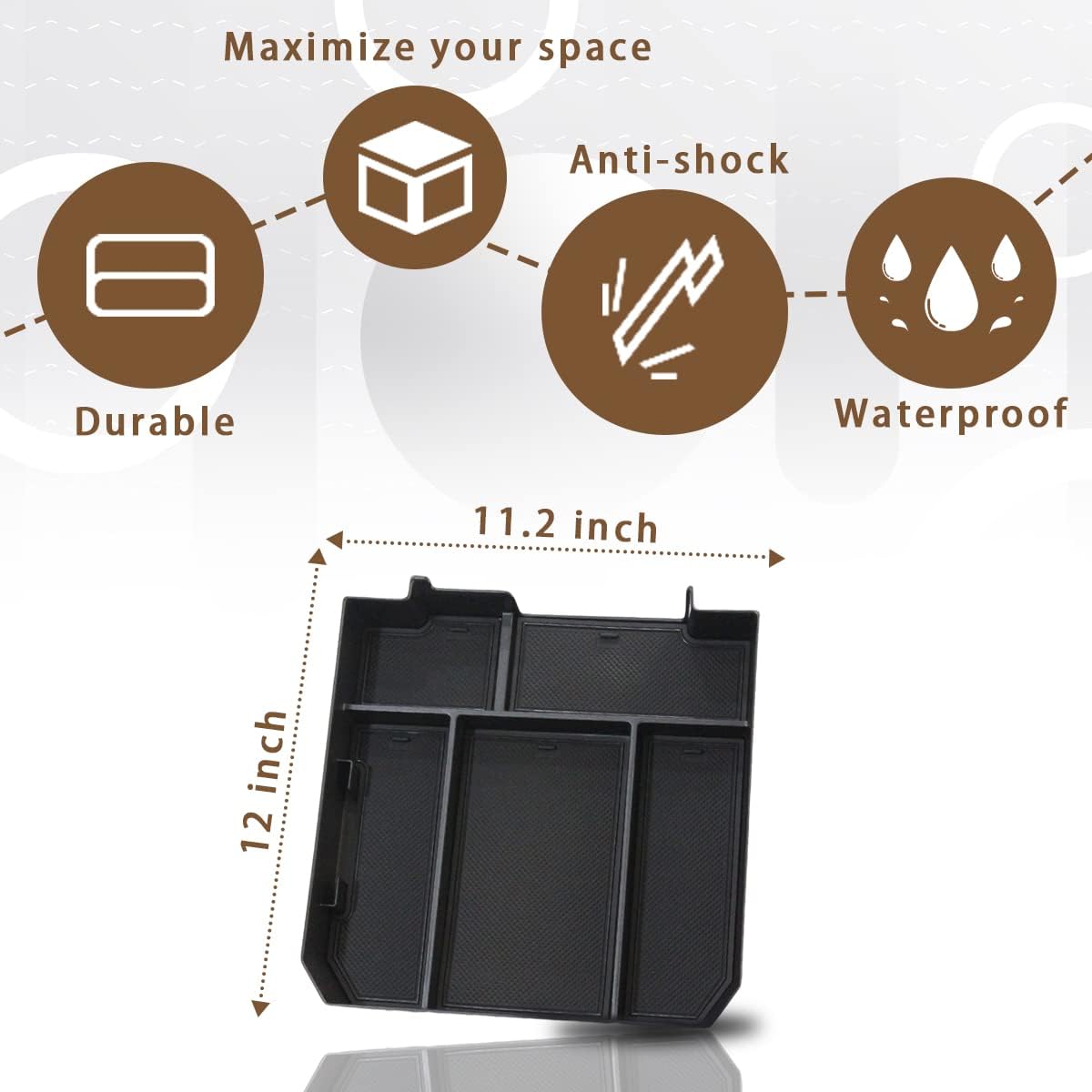Muslogy Center Console Organizer Compatible with 2022 2023 2024 2025 Toyota Tundra Accessories & 2023-2025 Sequoia Console Storage Box Divider Insert Tray ABS Material with Non-Slip Mats(Rubber Black)
