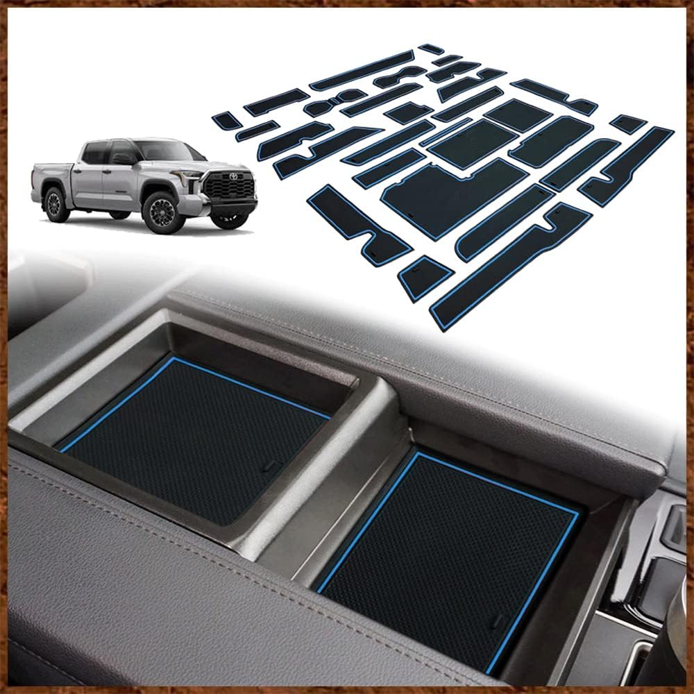 Muslogy fits Tundra Accessories 2022 2023 2024 Premium Custom Interior Non-Slip Anti Dust Cup Holder Inserts 30 Pcs Set Center Console Liner Door Pocket Liners Compatible with Tundra 2022-2025 (Black)