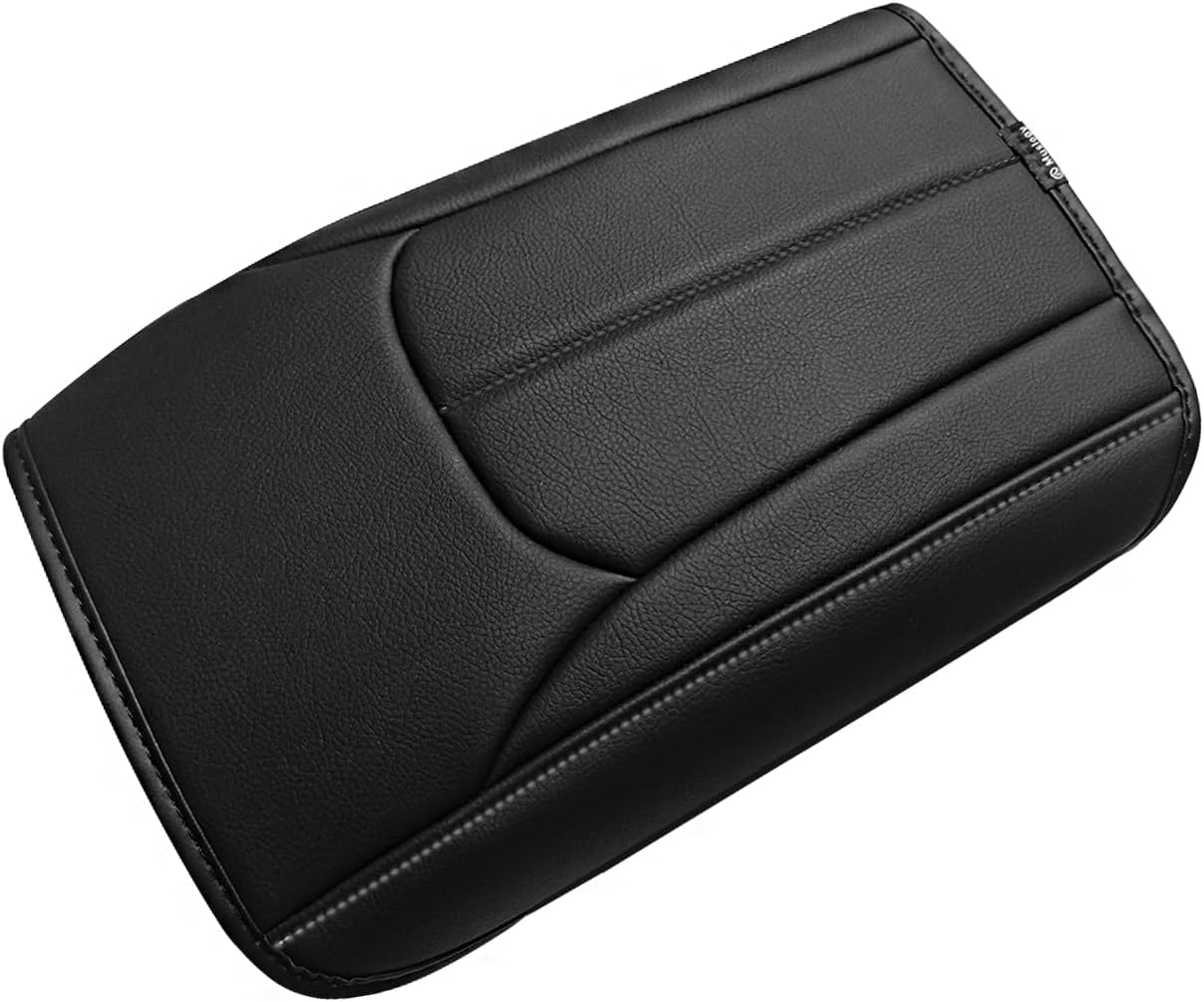 Muslogy Center Console Cover Compatible with Subaru Forester 2025 Accessories Armrest Cover Lid Cushion Protector Anti-Scratch Vegan Leather Extra Soft (Black/Gray Stitching)