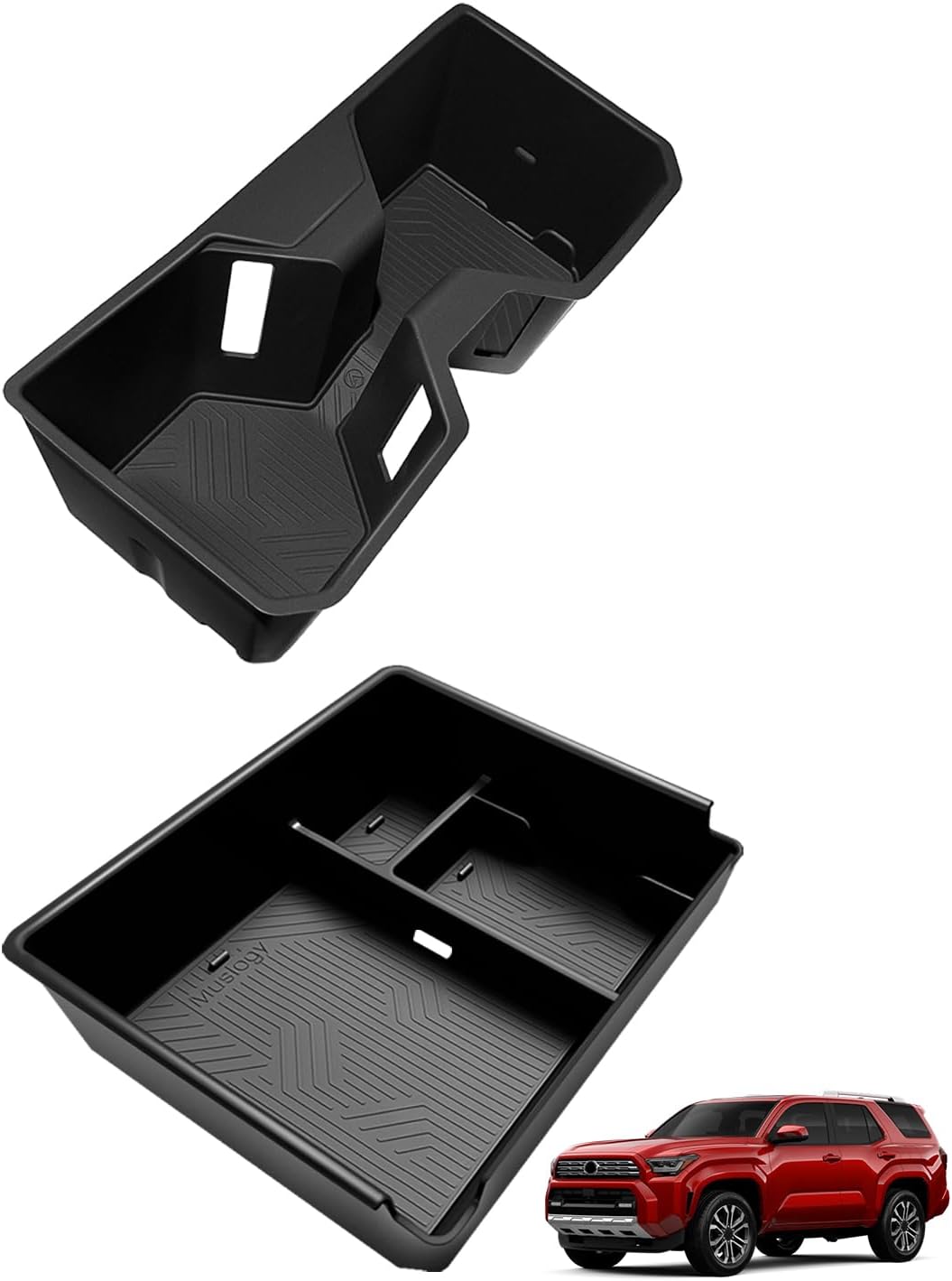 Muslogy Center Console Organizer & Cup Holder Inserts Compatible with 2025 2026 Toyota 4Runner Armrest Tray with Card Slot Divider Storage Box Non-Slip Silicone Front Drink Stoppers Rubber Cup Holder