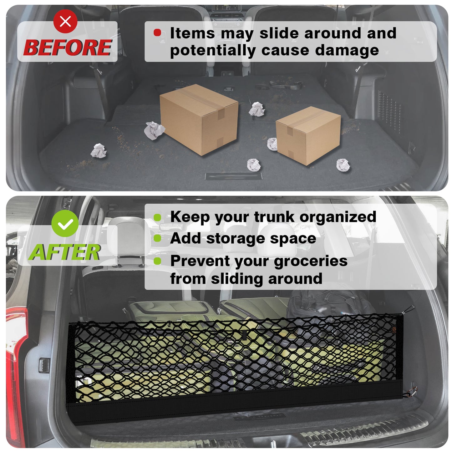 Muslogy Envelope Style Trunk Cargo Net Compatible with 2020-2024 2025 Kia Telluride Accessories Custom Fit Trunk Organizer Upgraded Mesh Storage Luggage Net with Metal Hooks