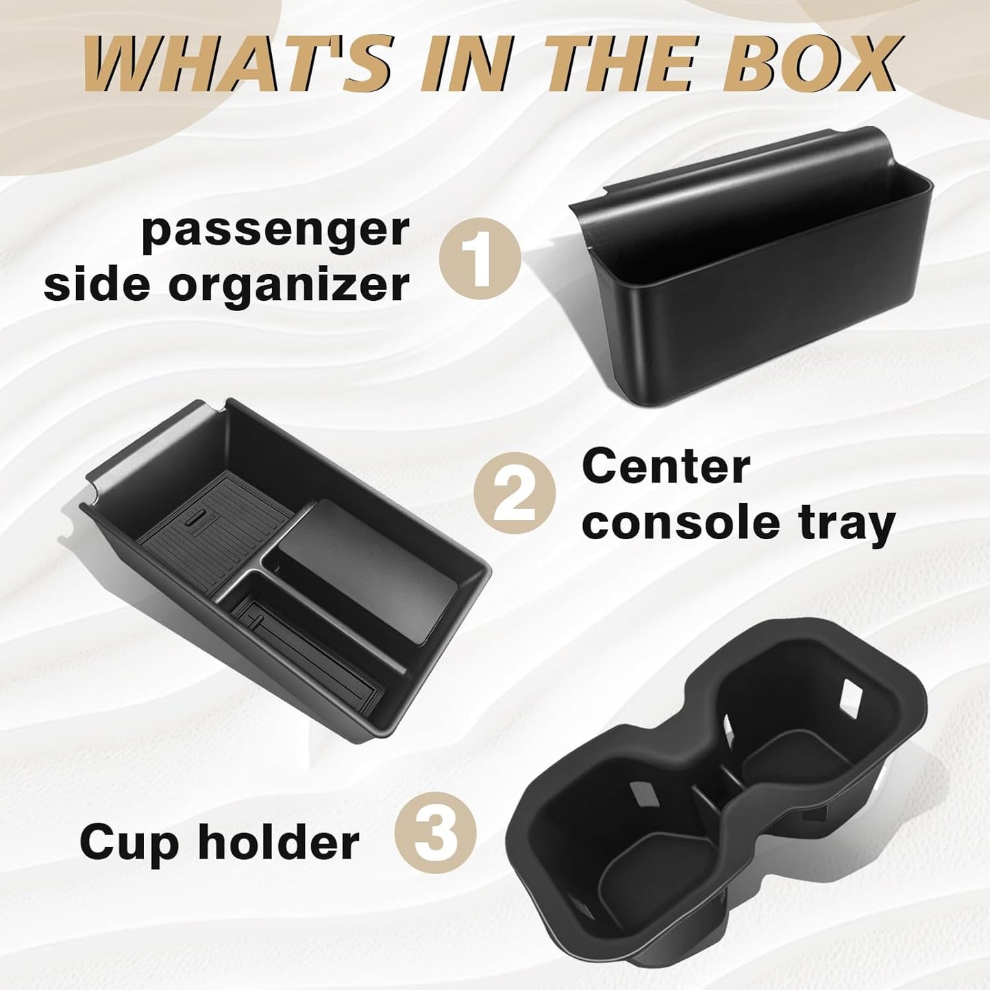 Muslogy Center Console Organizer & Cup Holder Insert 3PCS Set Compatible with 2025 Nissan Kicks Armrest Box Divider Gear Shift Storage Pocket Drink Stopper (Console Tray & Side Pocket & CupHolder)