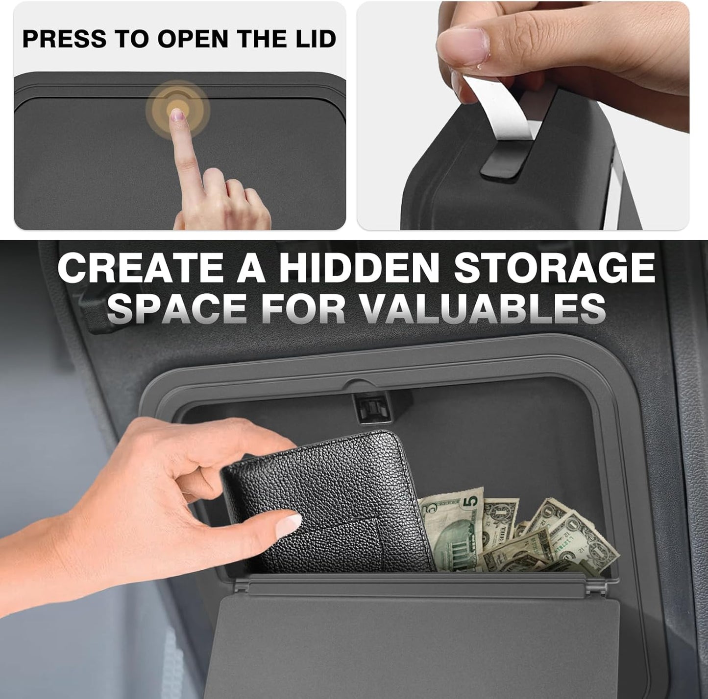Muslogy Center Console Hidden Organizer Compatible with 2024 2025 GMC Acadia & Chevy Traverse & 2025 Buick Enclave Accessories One-Touch Armrest Hidden Storage Box Secret Compartment Insert Tray