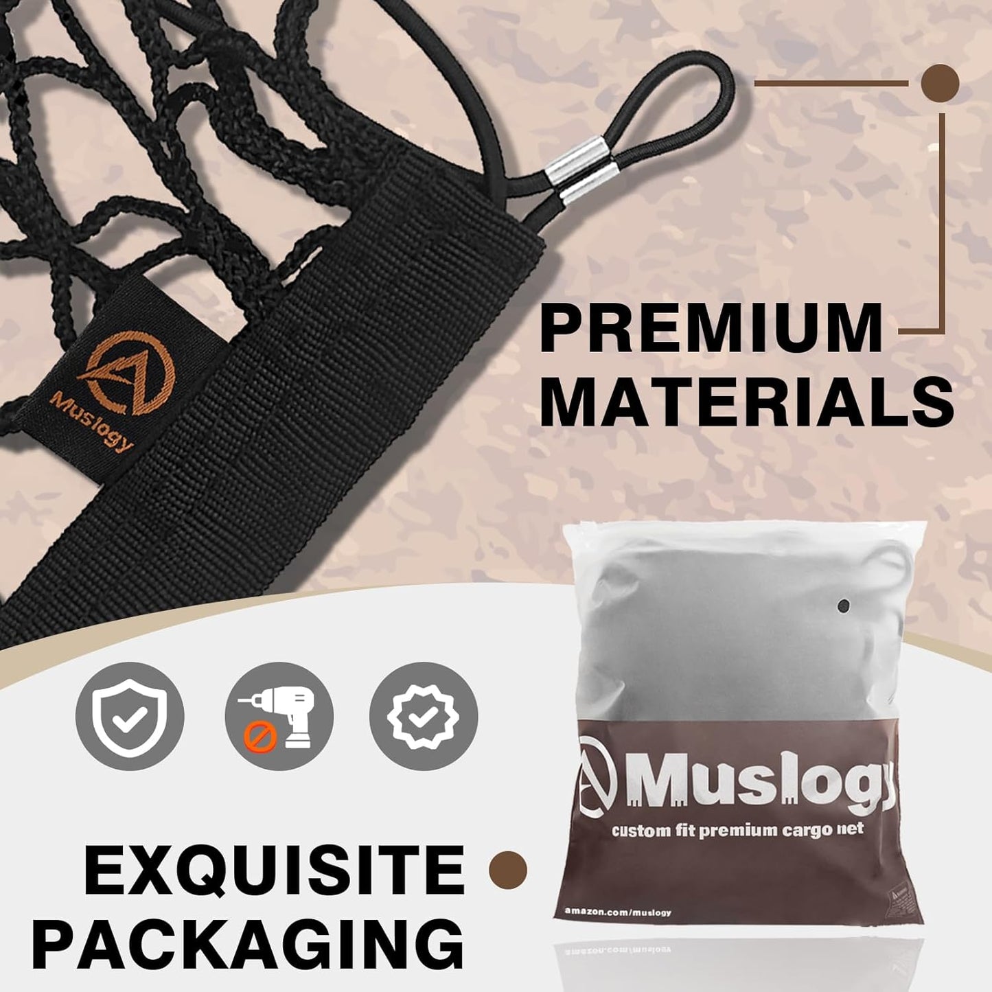 Muslogy Truck Bed Cargo Net Compatible with Nissan Titan 2017-2025 Accessories Storage Organizer Pickup Truck Bed Envelope Style Cargo Net with Heavy Duty Carabiners