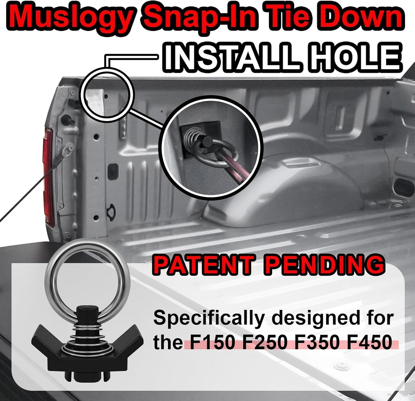 Muslogy Truck Bed Cargo Net Compatible with 2015+ Ford F150 & 2017+ F250/F350/F450 Accessories Storage Organizer Envelope Net with Mounting Snap-in Anchors Patent Pending (Not for Spray-in Liner Beds)