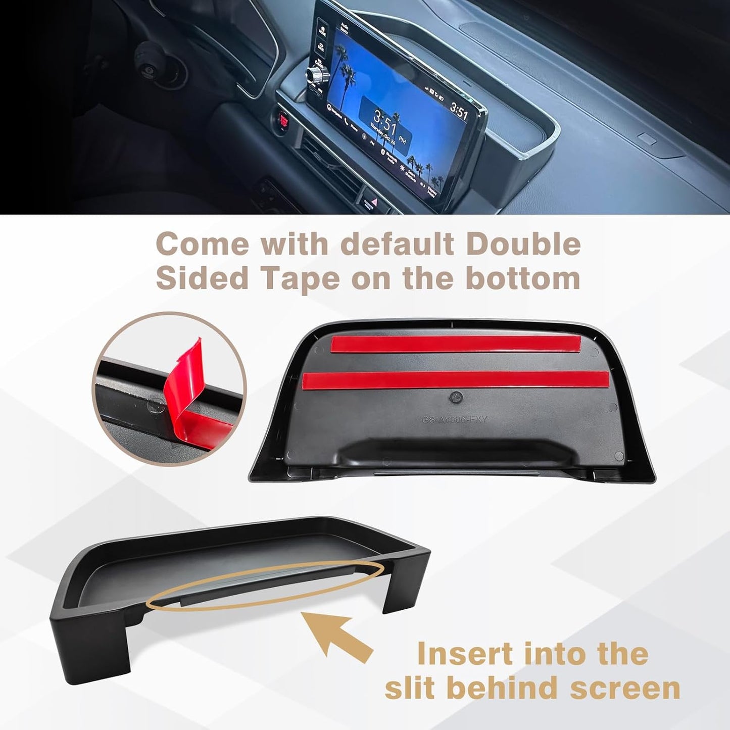 Muslogy for 2025 2024 2023 Pilot Dash Storage Tray Insert Behind Screen Center Console Organizer Interior Accessories Compatible with Honda Pilot 2023-2025 Sport EX-L TrailSport Touring Elite(Black)