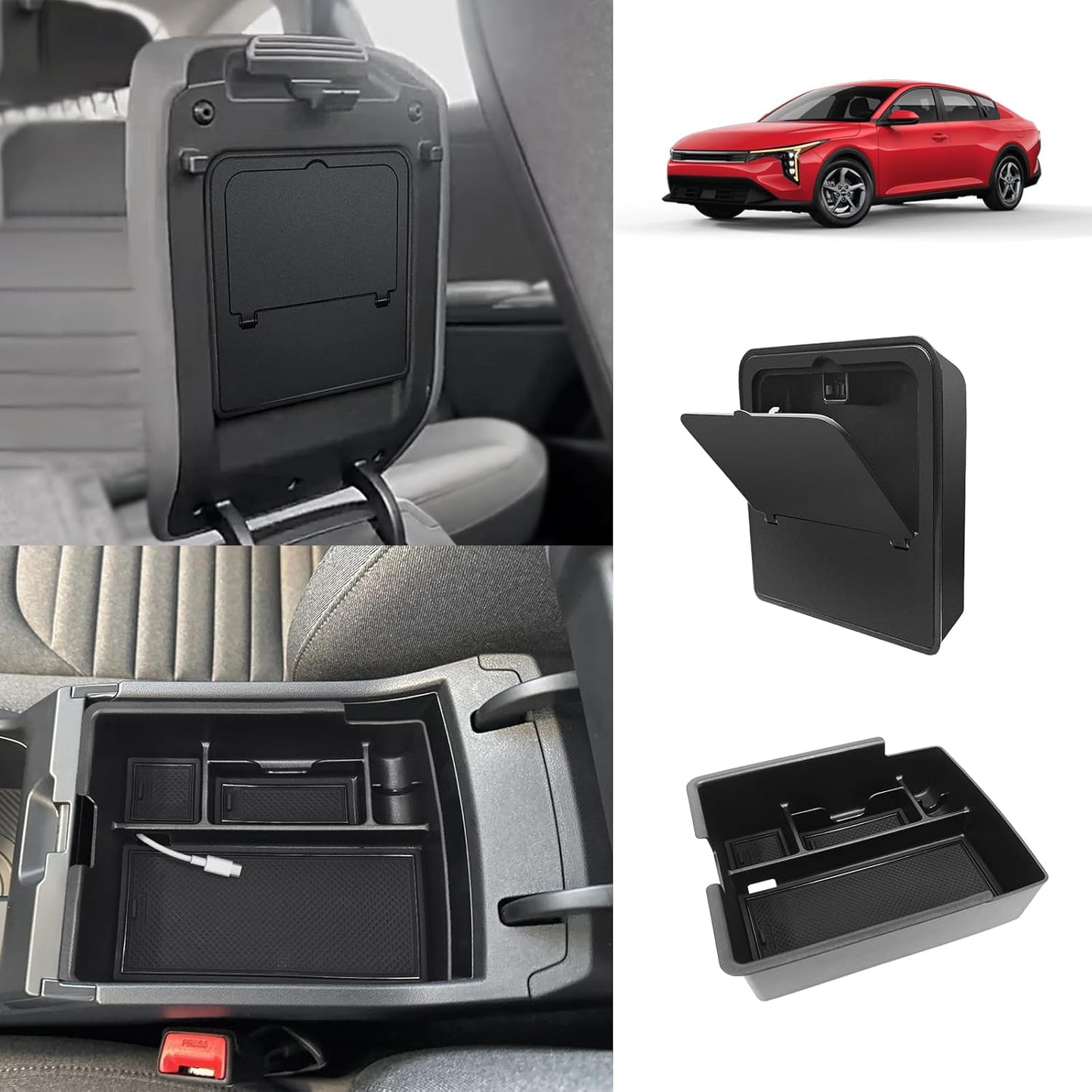 Muslogy Center Console Organizer Hidden Box One-Touch Compatible with Kia K4 2025 Accessories Armrest Privacy Insert Tray Console Divider Insert Organizer