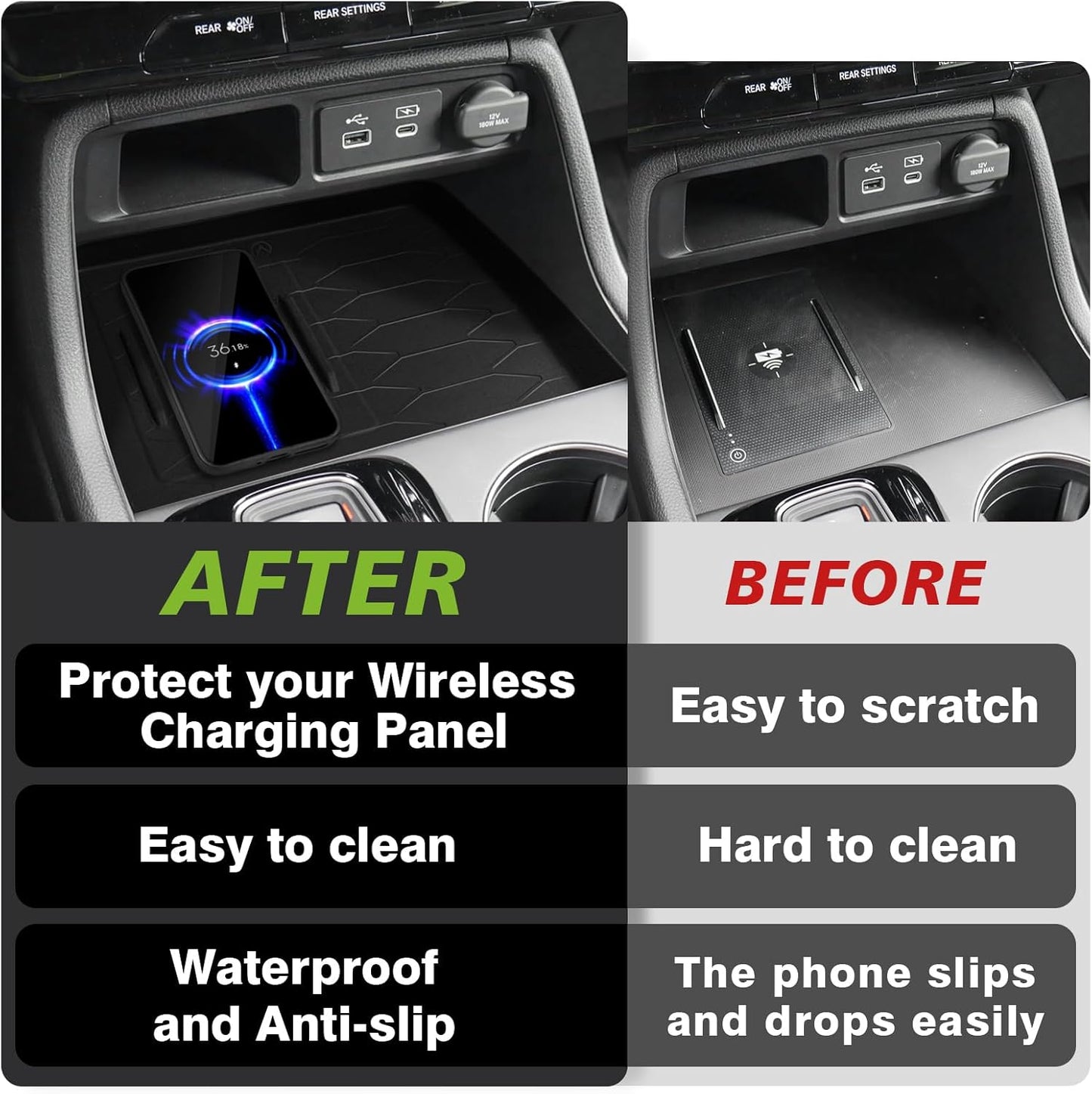 Muslogy Center Console Wireless Charger Protective Mat Compatible with Honda Pilot 2023-2025/2024-2026 Passport Accessories Center Console Inserts Liner Anti-Slip Phone Charge Area Charging Protection