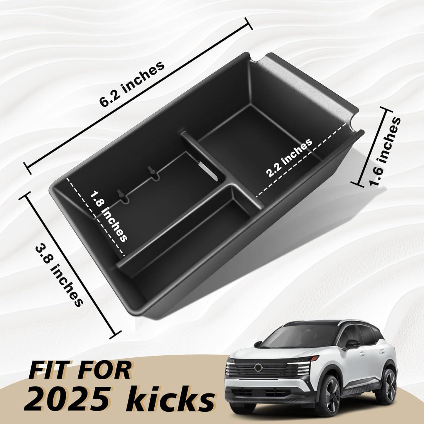 Muslogy Center Console Organizer Compatible with 2025 Nissan Kicks Accessories Armrest Middle Console Divider Storage Box with Coin Holder Card Slot Tray Divider Insert Organizer