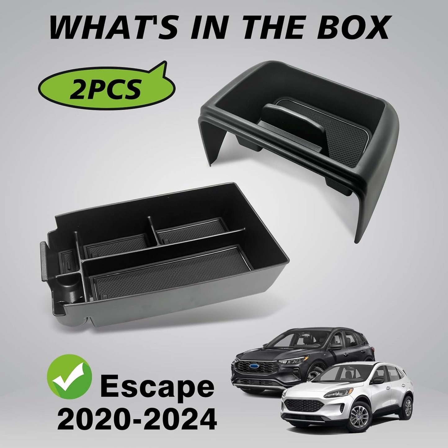 Muslogy for 2020-2024 2025 Escape Center Console Organizer & Dash Storage Tray Fits 8-inch Screen 2PCS Set Interior Accessories Compatible with Ford Escape 2025 2024-2020(Dash Tray+Console Organizer)
