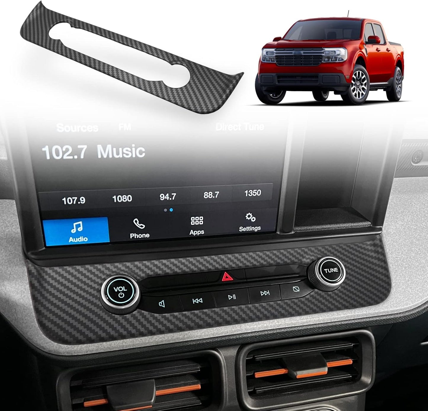 Muslogy Compatible with Ford Maverick Trim Piece Around Radio Controls Center Console Radio Multimedia Control Volume Knob Trim Cover 2022 2023 2024 2025 Accessories (Matt Black)