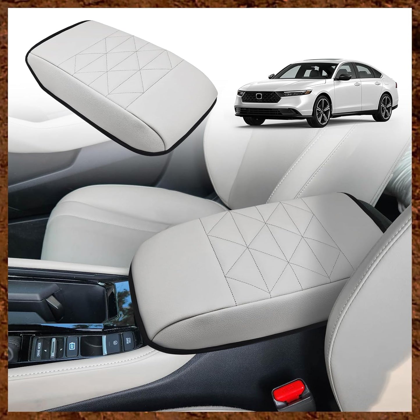 Muslogy for Accord 2025 2024 2023 Center Console Cover Armrest Pad Vegan Leather Extra Soft Armrest Lid Protector Compatible with Honda Accord LX EX Sport Hybrid EX-L Sport-L Touring (V1 Black)