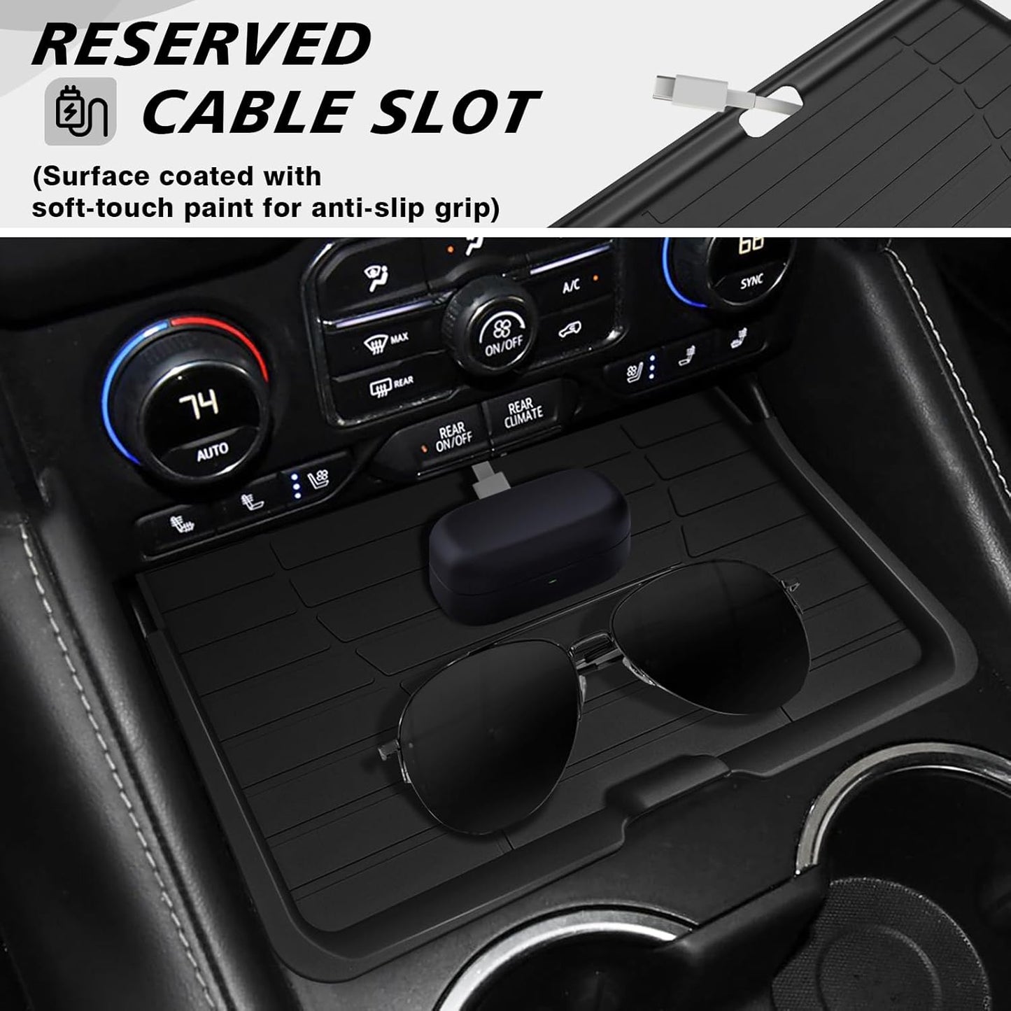 Muslogy Front Center Console Organizer Compatible with 2021-2023 2024 GMC Yukon & Chevy Tahoe Suburban Hidden Panel Secret Pocket Lid Removable Cover with USB Hole (Not for Yukon Denali/Ultimate)