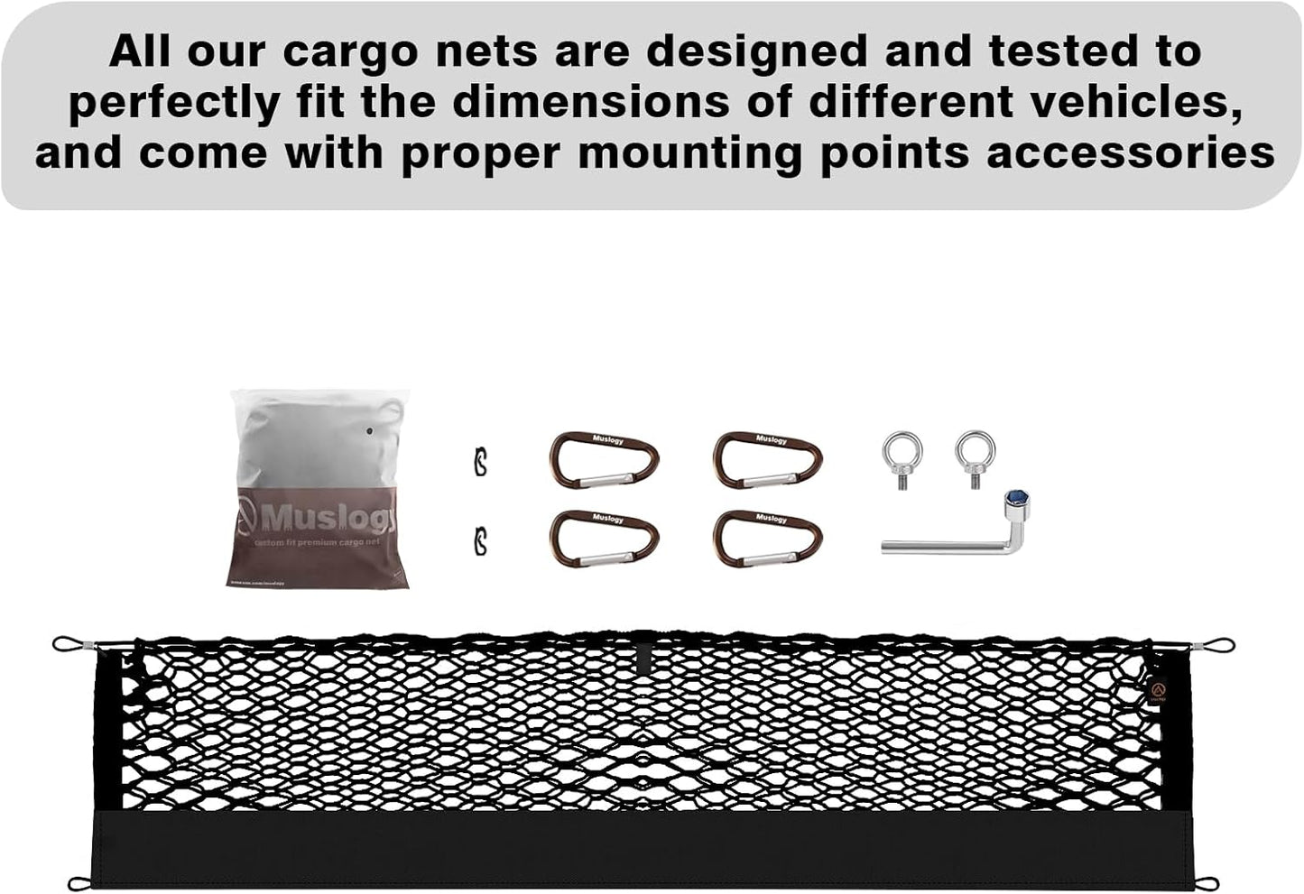Muslogy Truck Bed Cargo Net Compatible with Toyota Tacoma 2005-2022 2023 Accessories Storage Organizer Pickup Truck Bed Envelope Style Cargo Net with Heavy Duty Carabiner