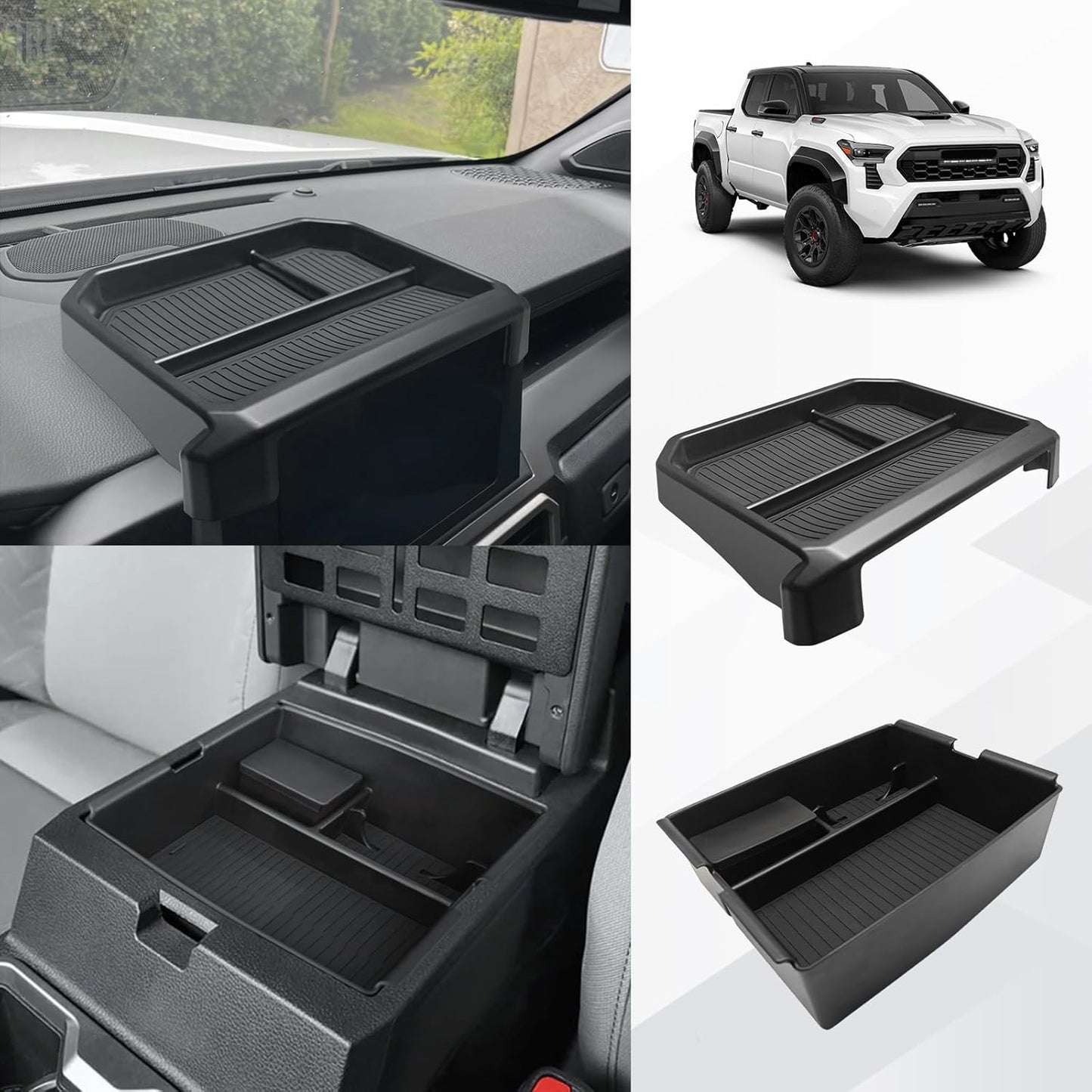 Muslogy Center Console Organizer Compatible with 2024 2025 Toyota Tacoma 4th Gen Accessories Interior Storage Box Insert Tray Phone Pocket(Console Organizer+Hanging Storage Box)